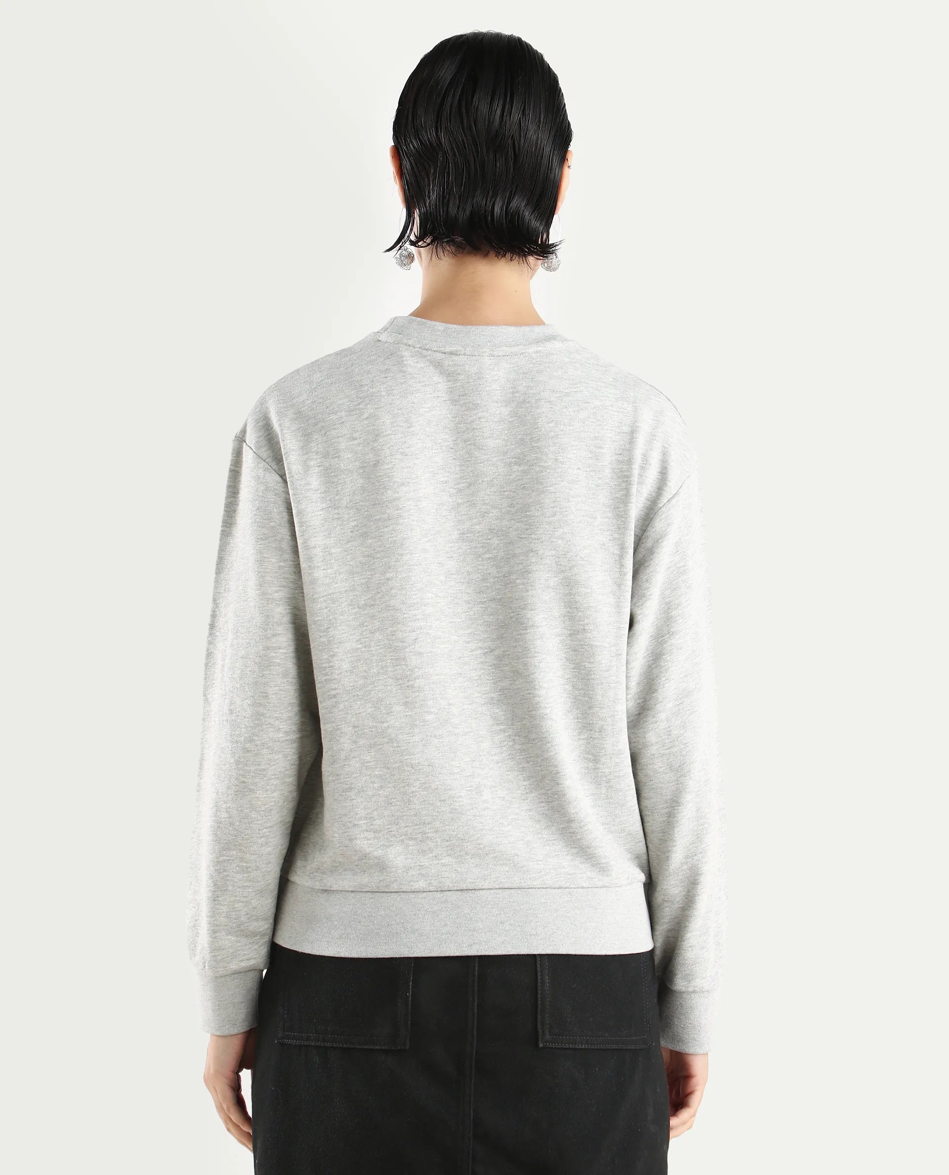 Rareism Women's Rhink Melange Cotton Blend Hooded Plain Relaxed Fit Sweatshirt