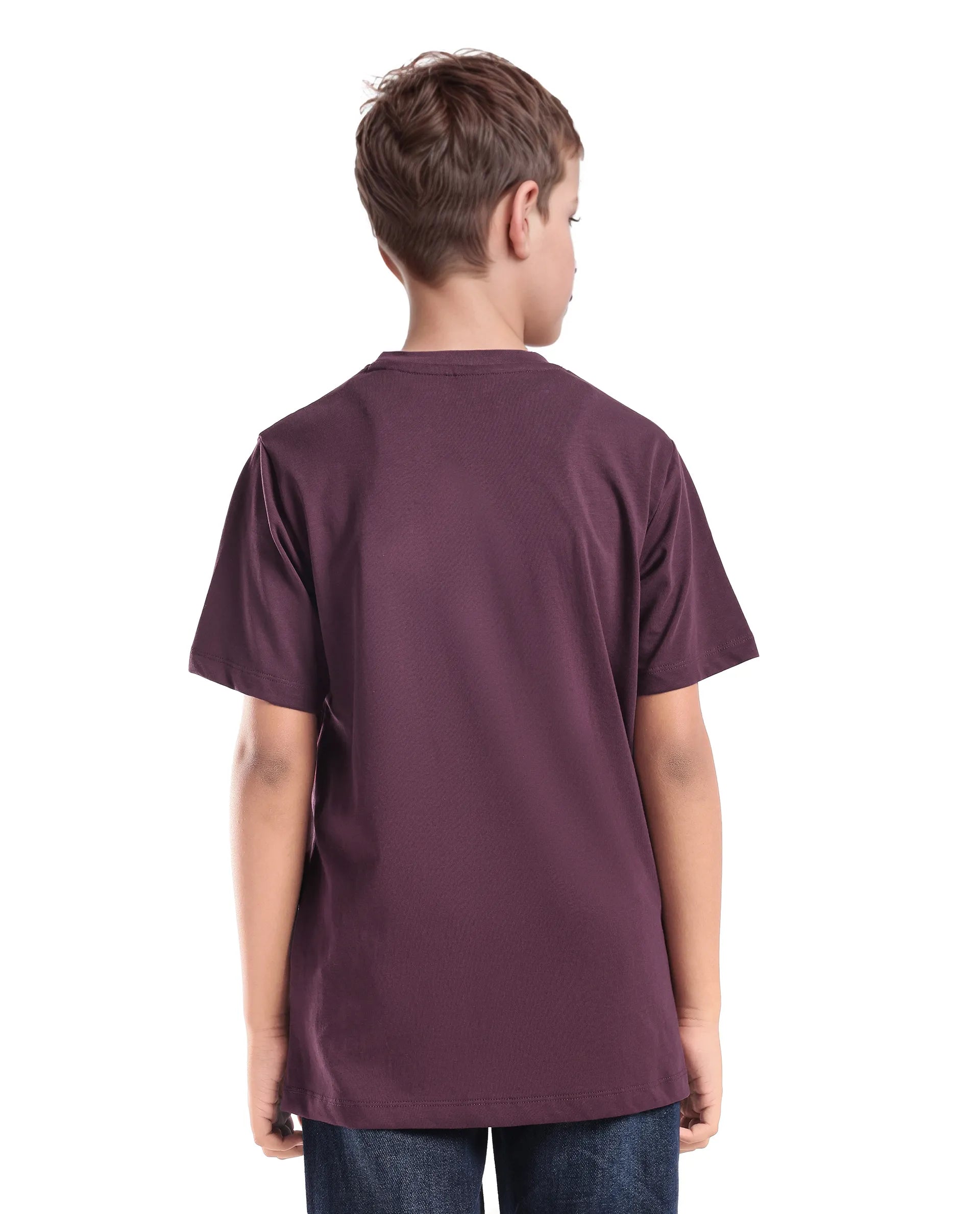 Rare Ones Kids Riggs Dark Maroon Cotton Pigment Print Regular Fit T-Shirt