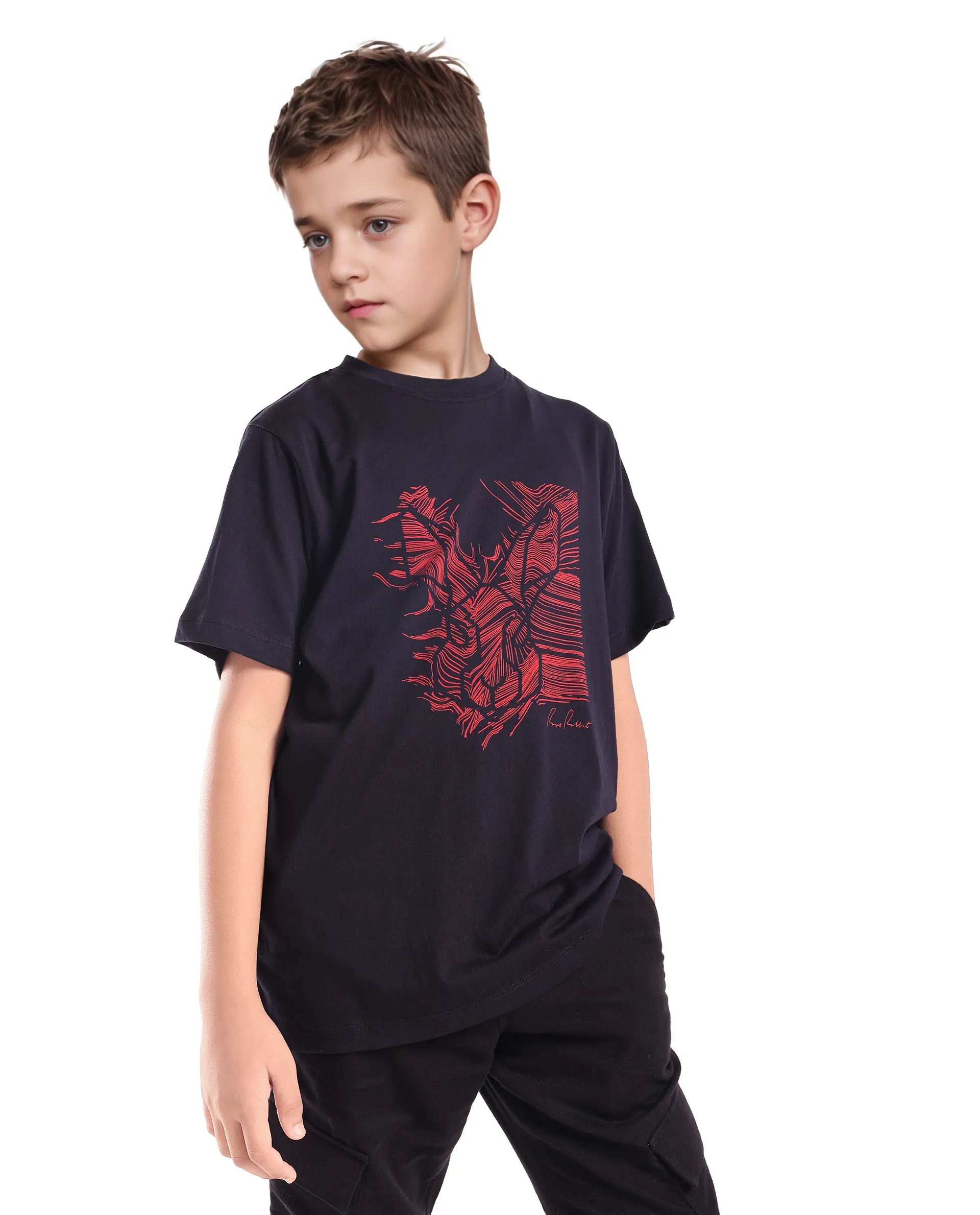 Rare Ones Kids Riggs Dark Navy Cotton Pigment Print Regular Fit T-Shirt