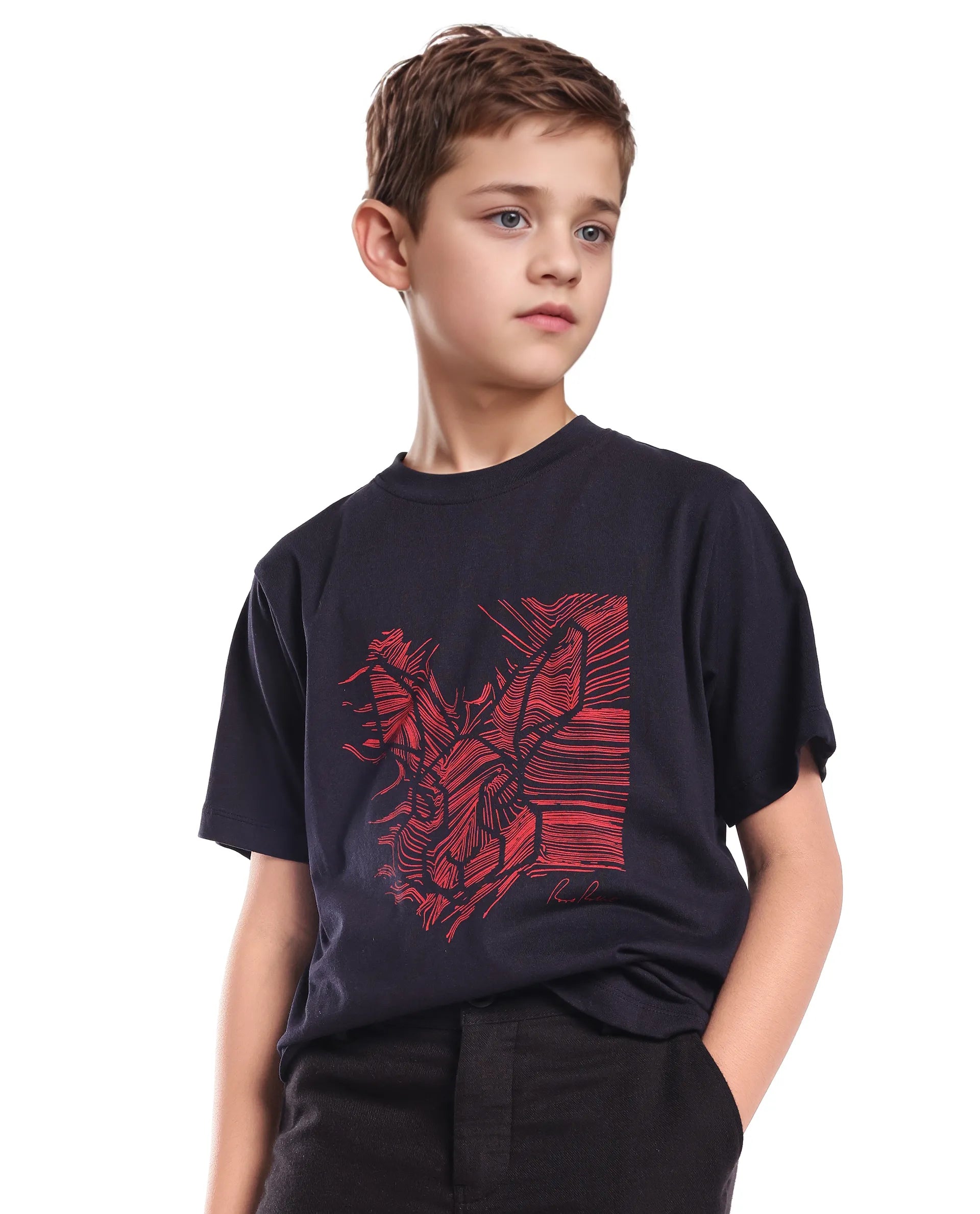 Rare Ones Kids Riggs Dark Navy Cotton Pigment Print Regular Fit T-Shirt