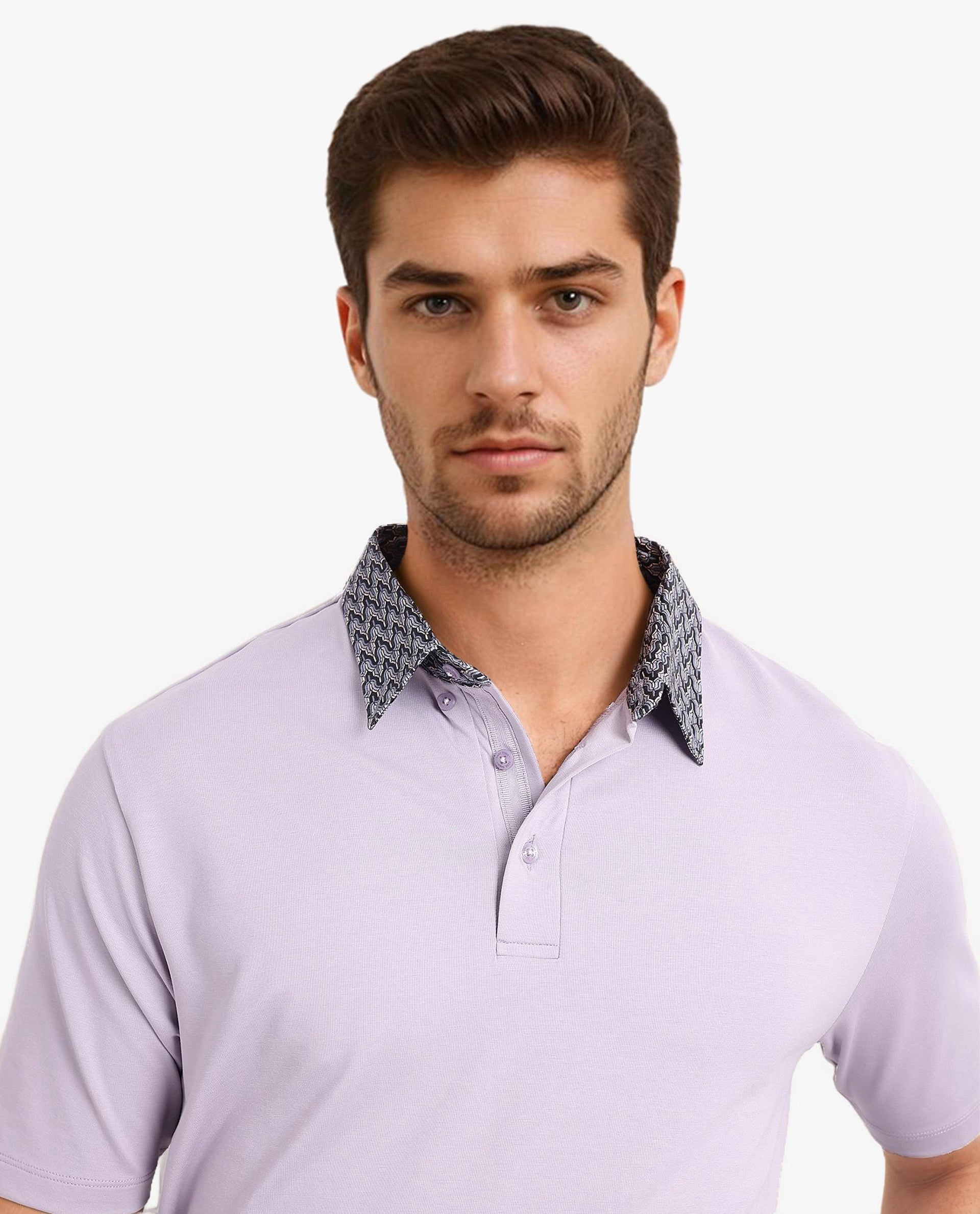 Rare Rabbit Men Ringer-2 Dusky Purple Cotton Fabric Printed Collar Half Sleeves Polo T-Shirt