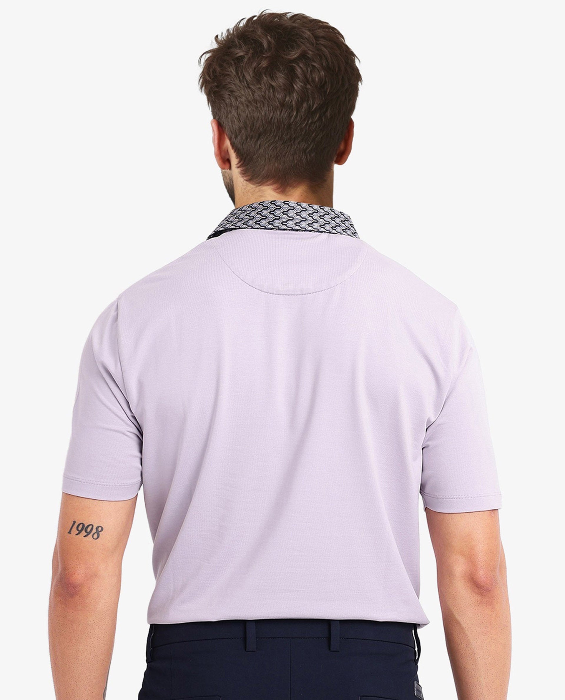 Rare Rabbit Men Ringer-2 Dusky Purple Cotton Fabric Printed Collar Half Sleeves Polo T-Shirt