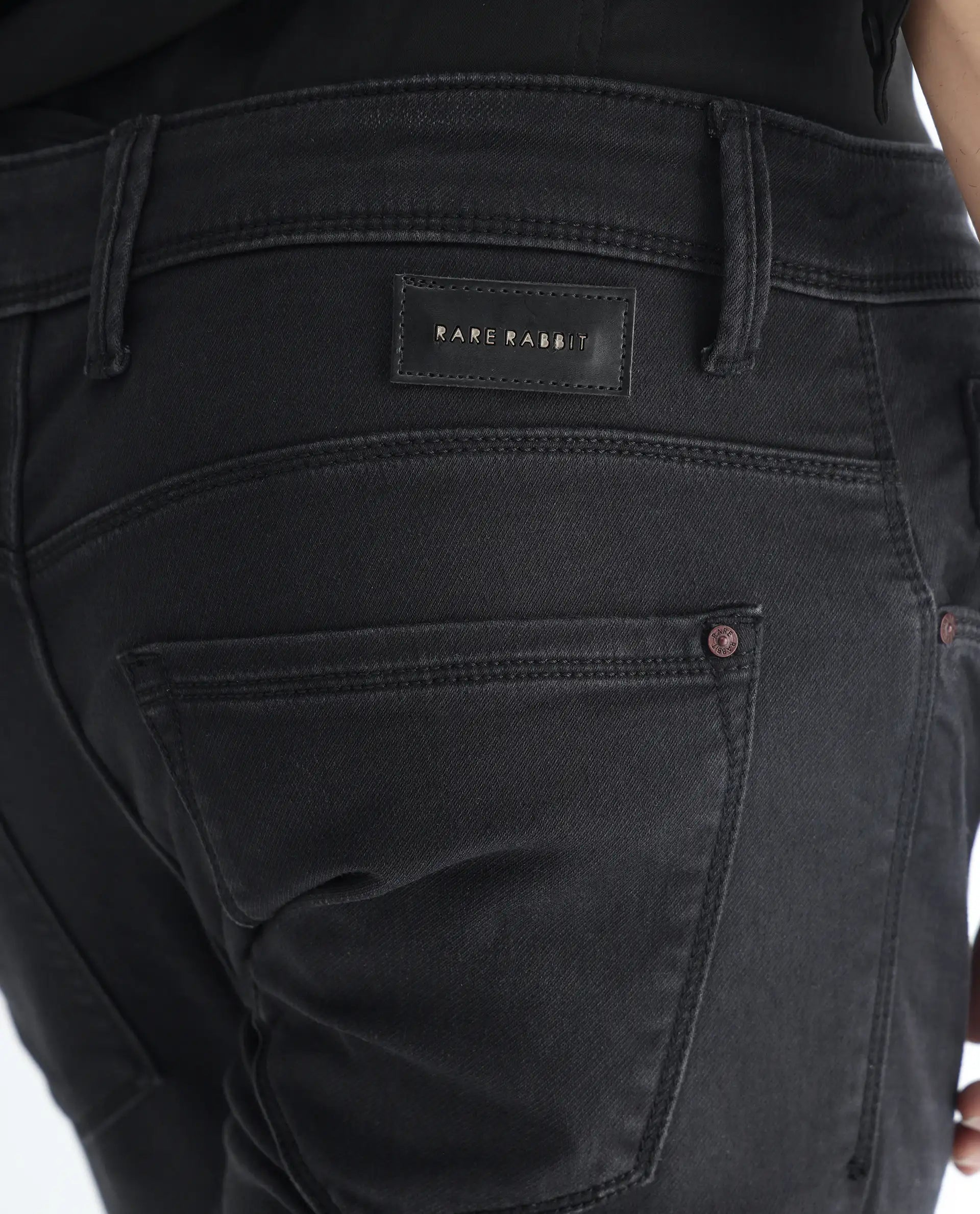 Rare Rabbit Men's Riom Dark Grey Cotton Plain Hawk Slim Fit Jeans