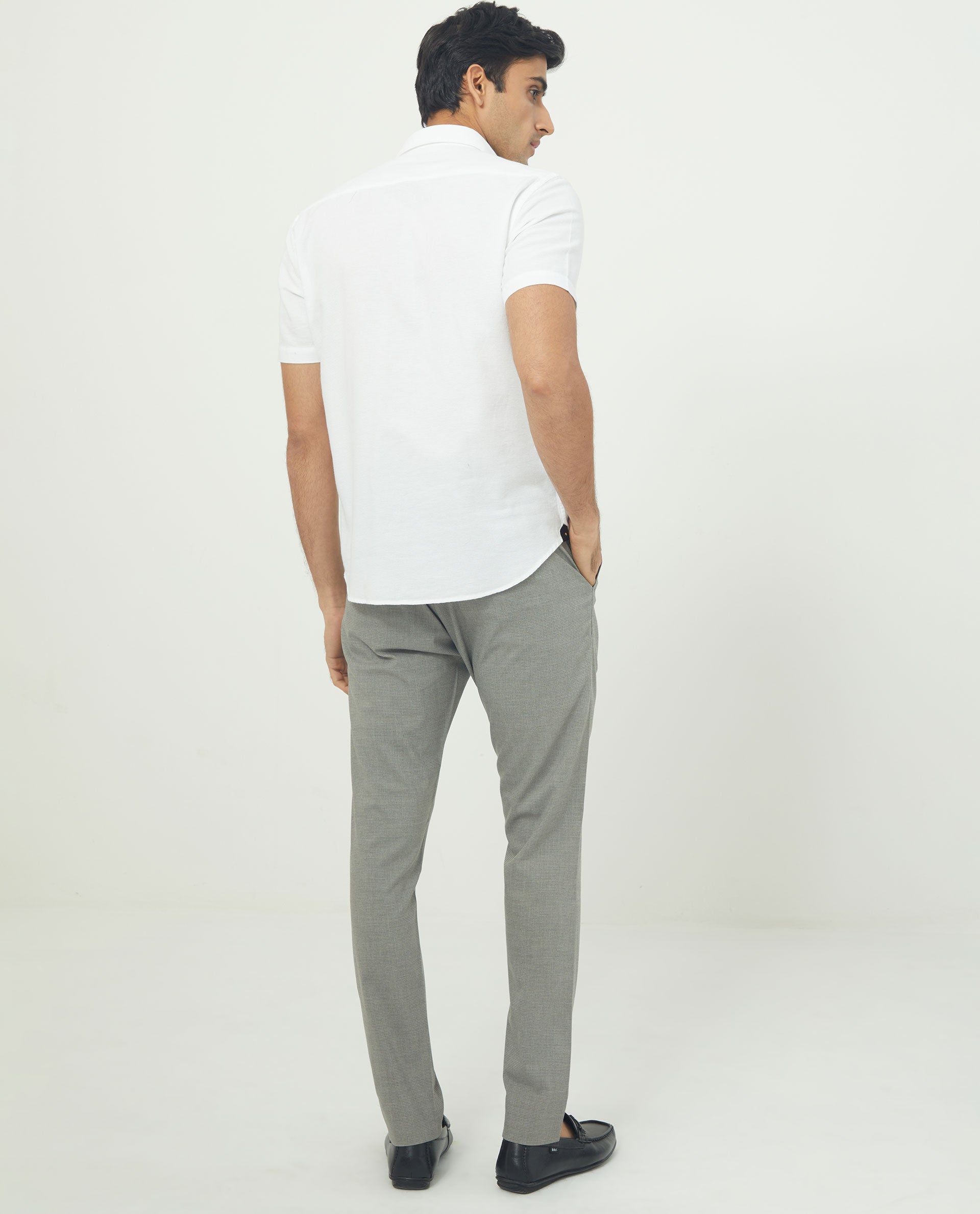 Rare Rabbit Men's Rissa White Cotton Fabric Half Sleeves Solid Dobby Shirt