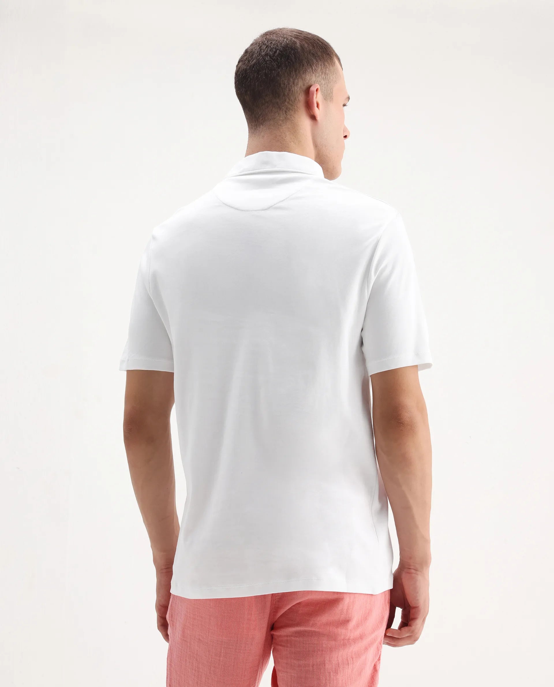 Rare Rabbit Men's Ritz White Cotton Plain Regular Fit Half Sleeve Polo