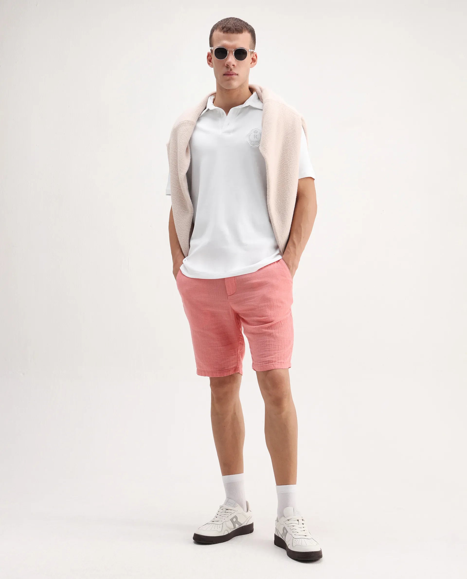 Rare Rabbit Men's Ritz White Cotton Plain Regular Fit Half Sleeve Polo