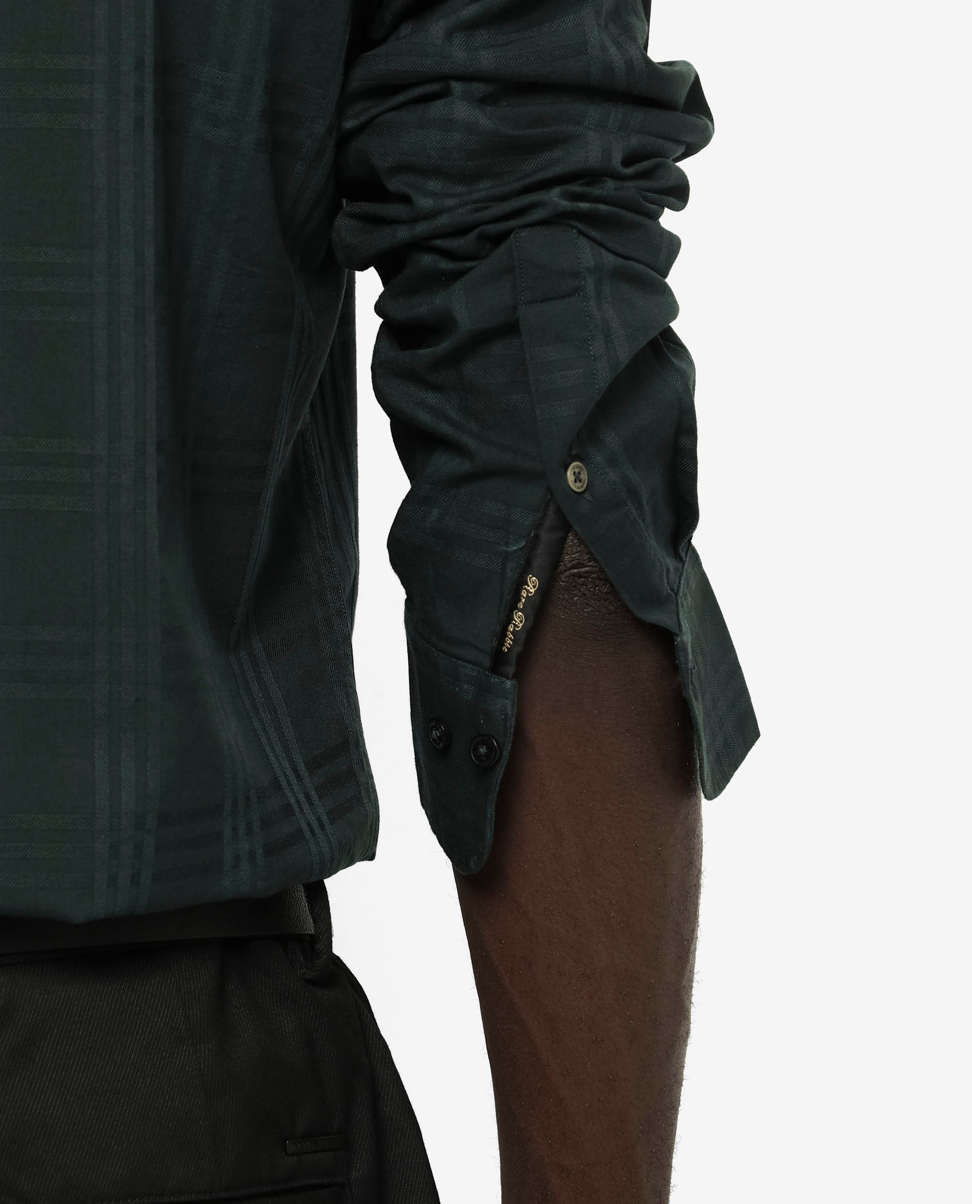 Rare Rabbit Men's Roar Dark Green Cotton Fabric Full Sleeves Collared Neck Checks Shirt