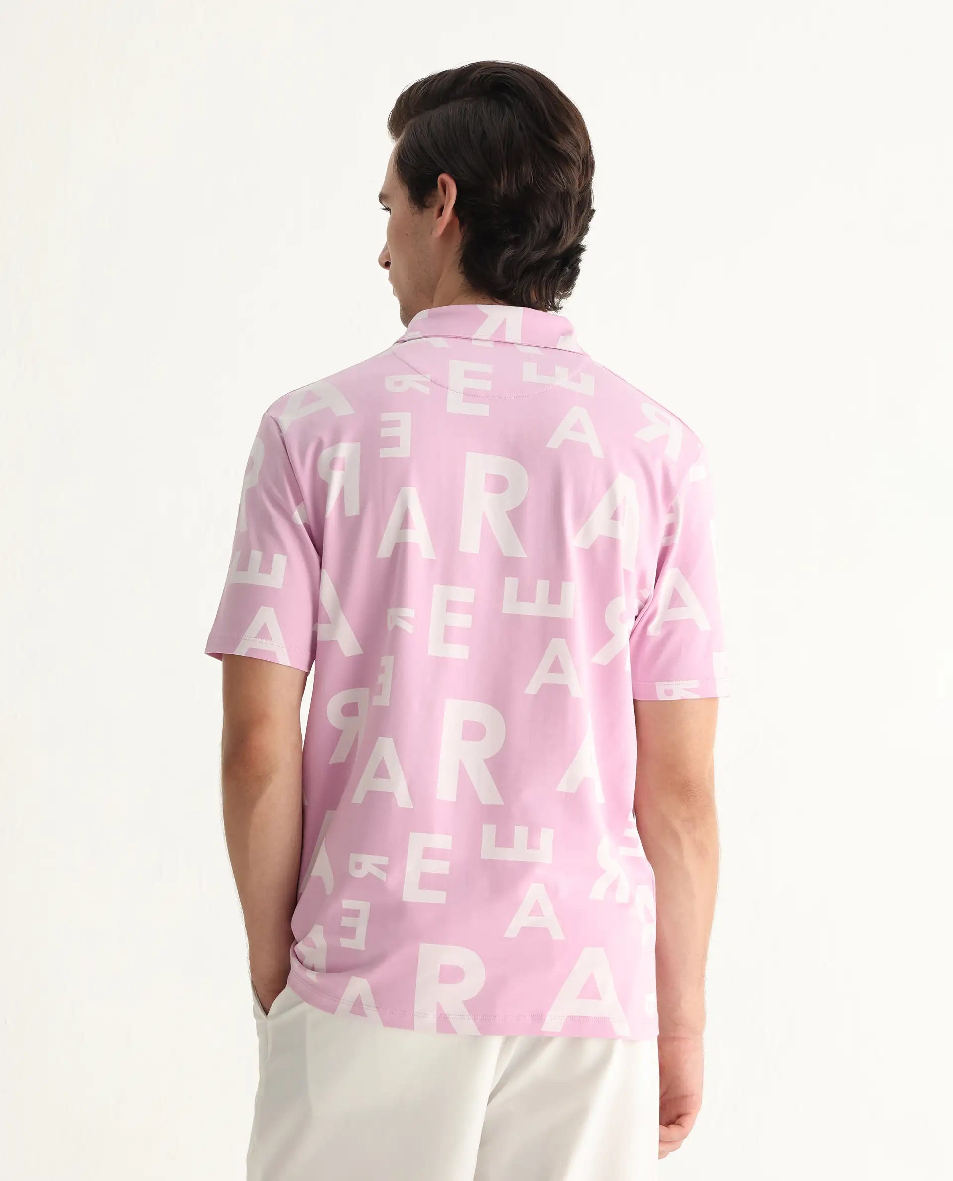 Rare Rabbit Men's Rocha Pastel Purple Cotton Monogram Print Regular Fit Half Sleeve Polo
