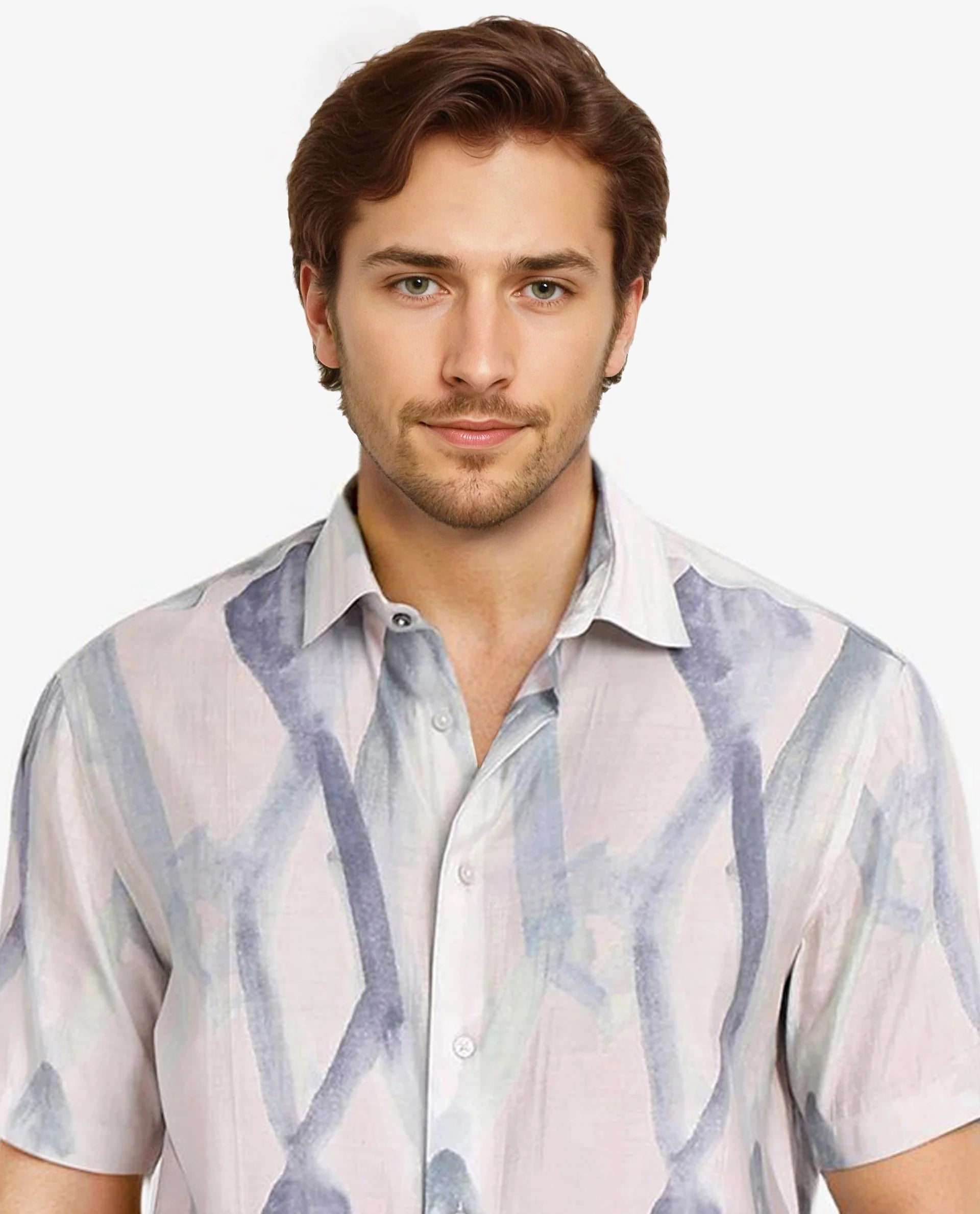 Rare Rabbit Men Rogue Pastel Pink Short Sleeve Regular Collar Button Closure Regular Fit Abstract Print Shirt