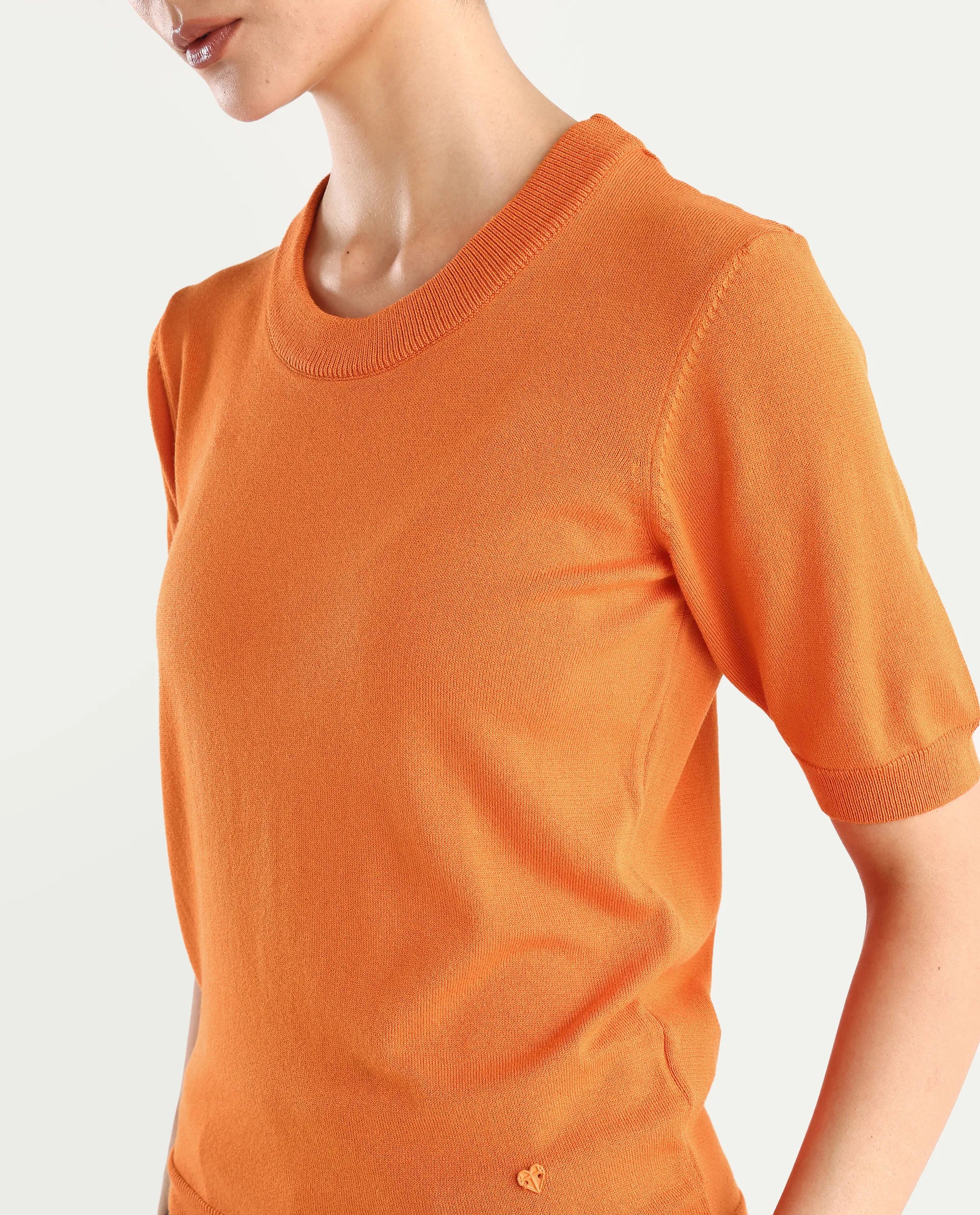 Rareism Women's Rohrdo Orange Cotton Blend Crew Neck Plain Regular Fit Sweater