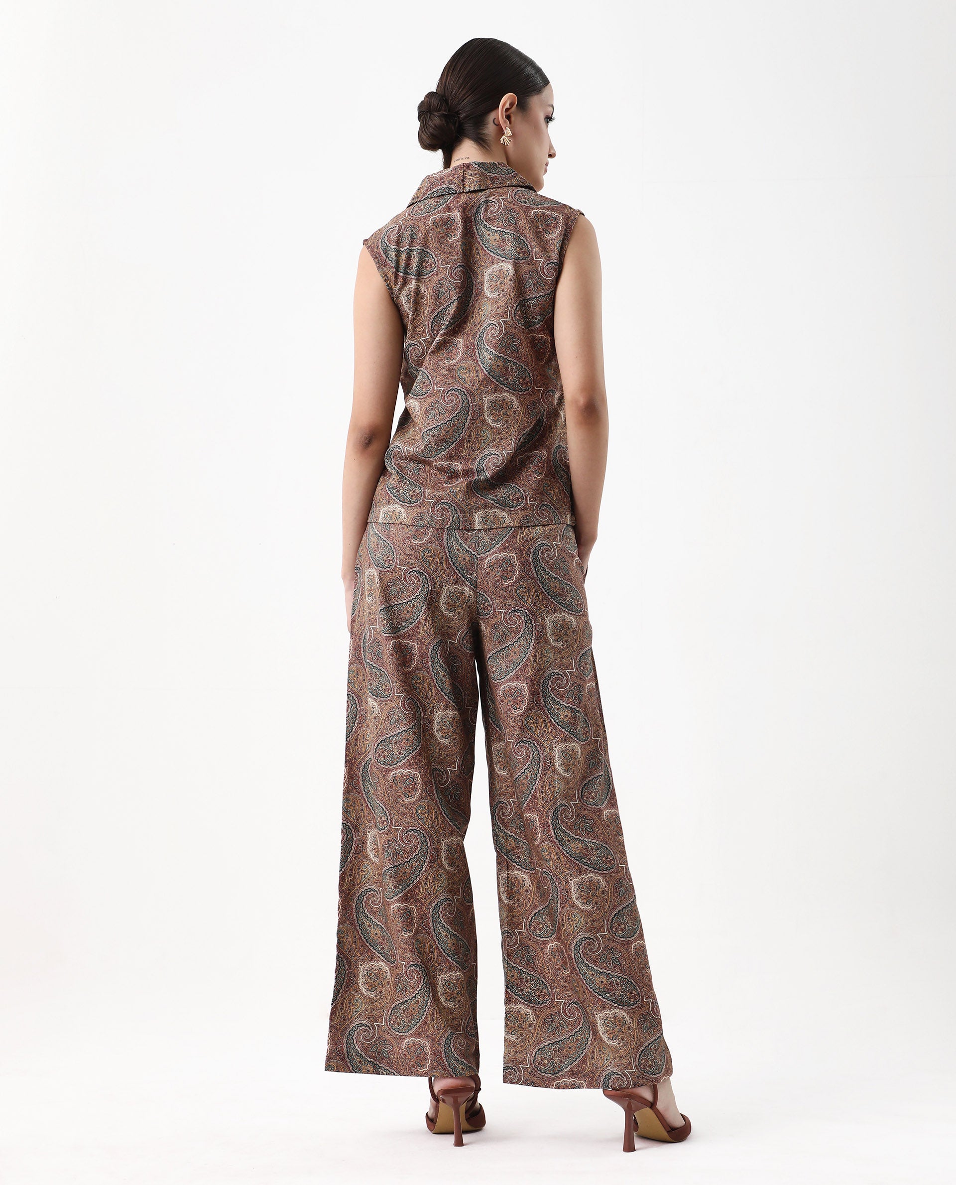 Rareism Women's Ronoro-B Multi Cotton Paisley Print Ankle Length Wide Trouser