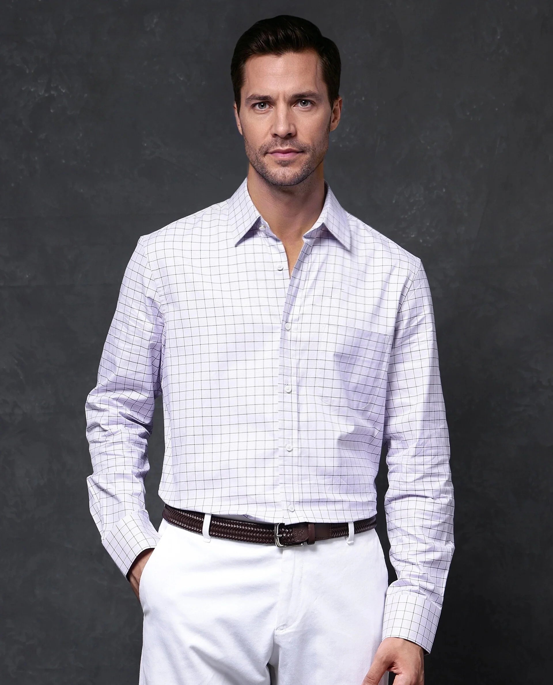 Rare Rabbit Men Rooney Light Purple Full Sleeve Premium Regular Fit Check Shirt