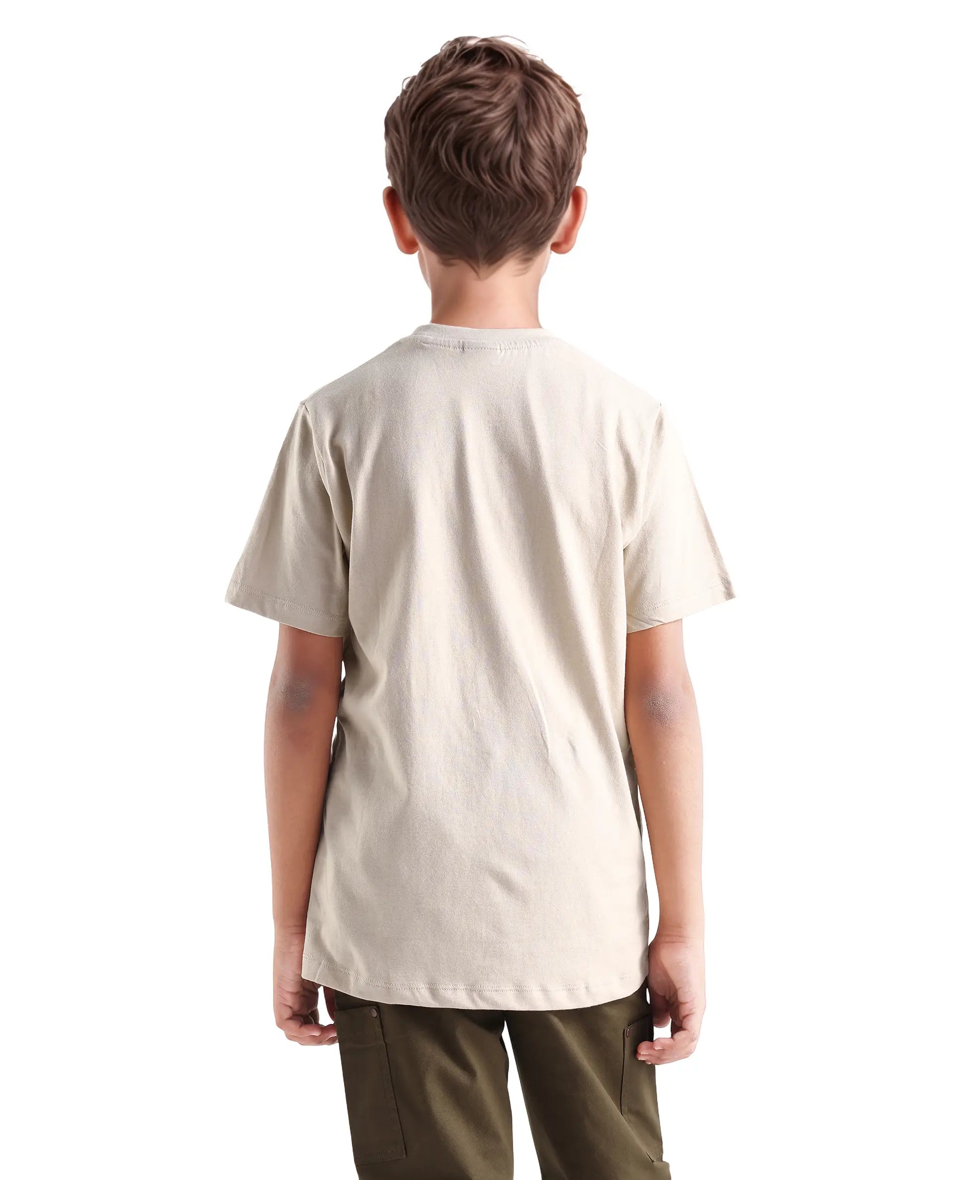 Rare Ones Kids Rosco-K Beige Cotton Jelly Print Regular Fit T-Shirt