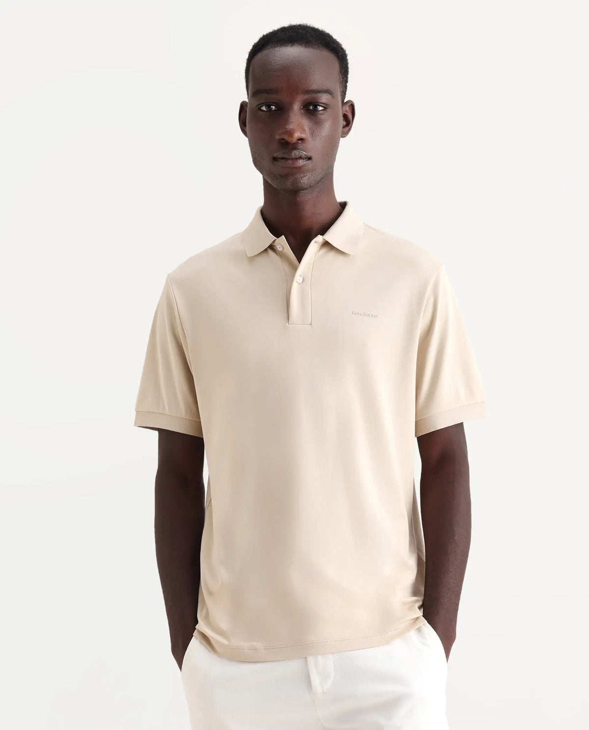 Rare Rabbit Men's Row-25 Beige Cotton Plain Regular Fit Half Sleeve Polo