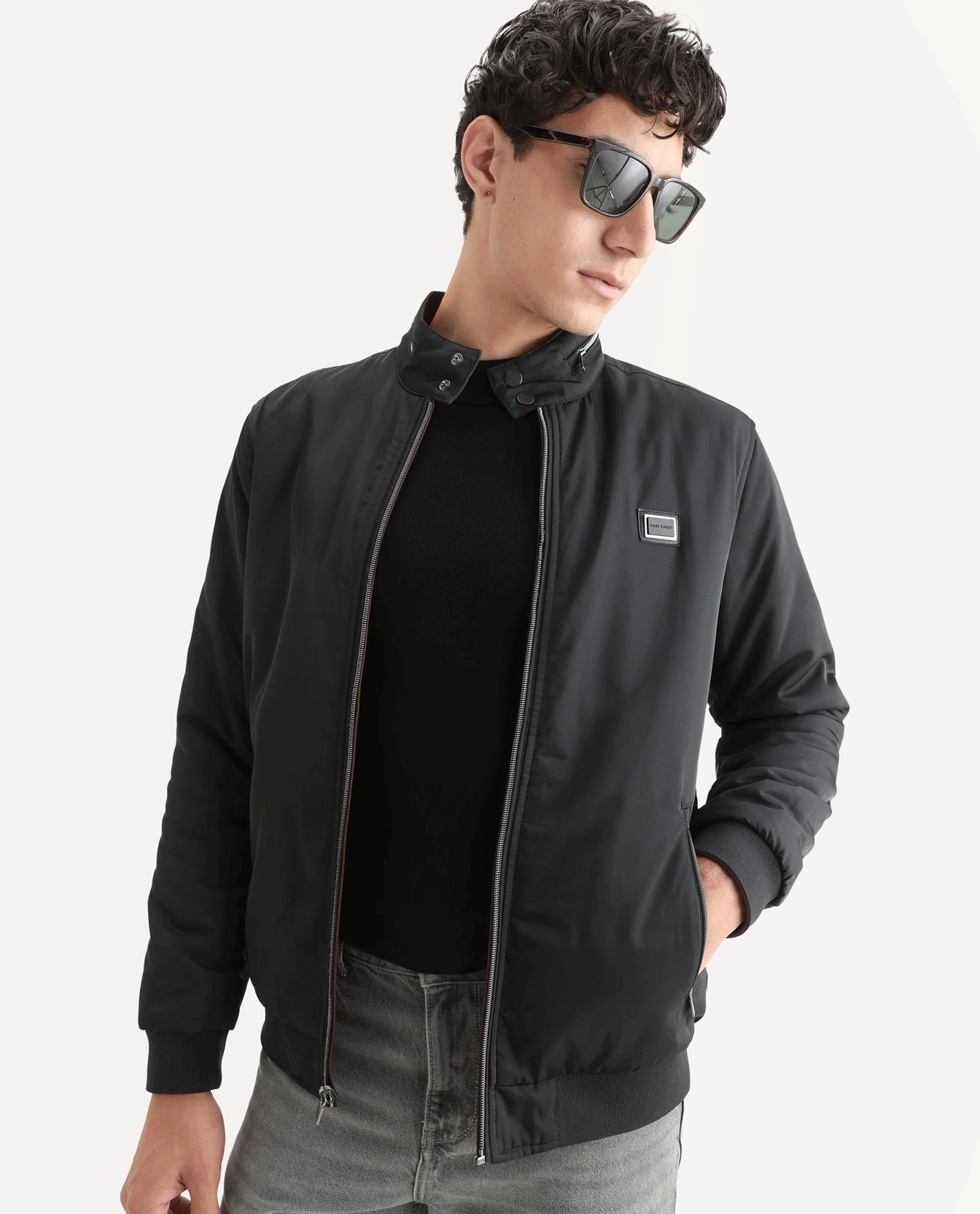 Rare Rabbit Men's Royban-25 Black Polyester Plain Regular Fit Full Sleeve High Neck Jacket