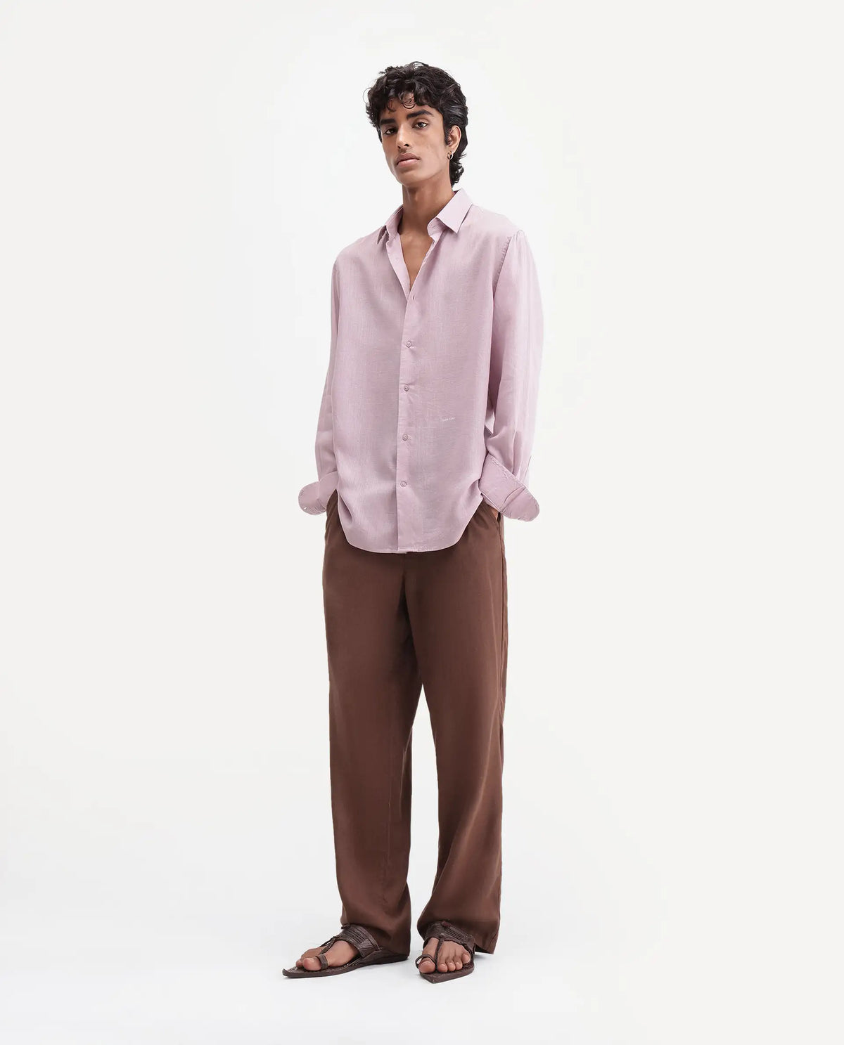 Rare Rabbit Men's Coft-B Brown Linen Blend Plain Loose Fit Trouser