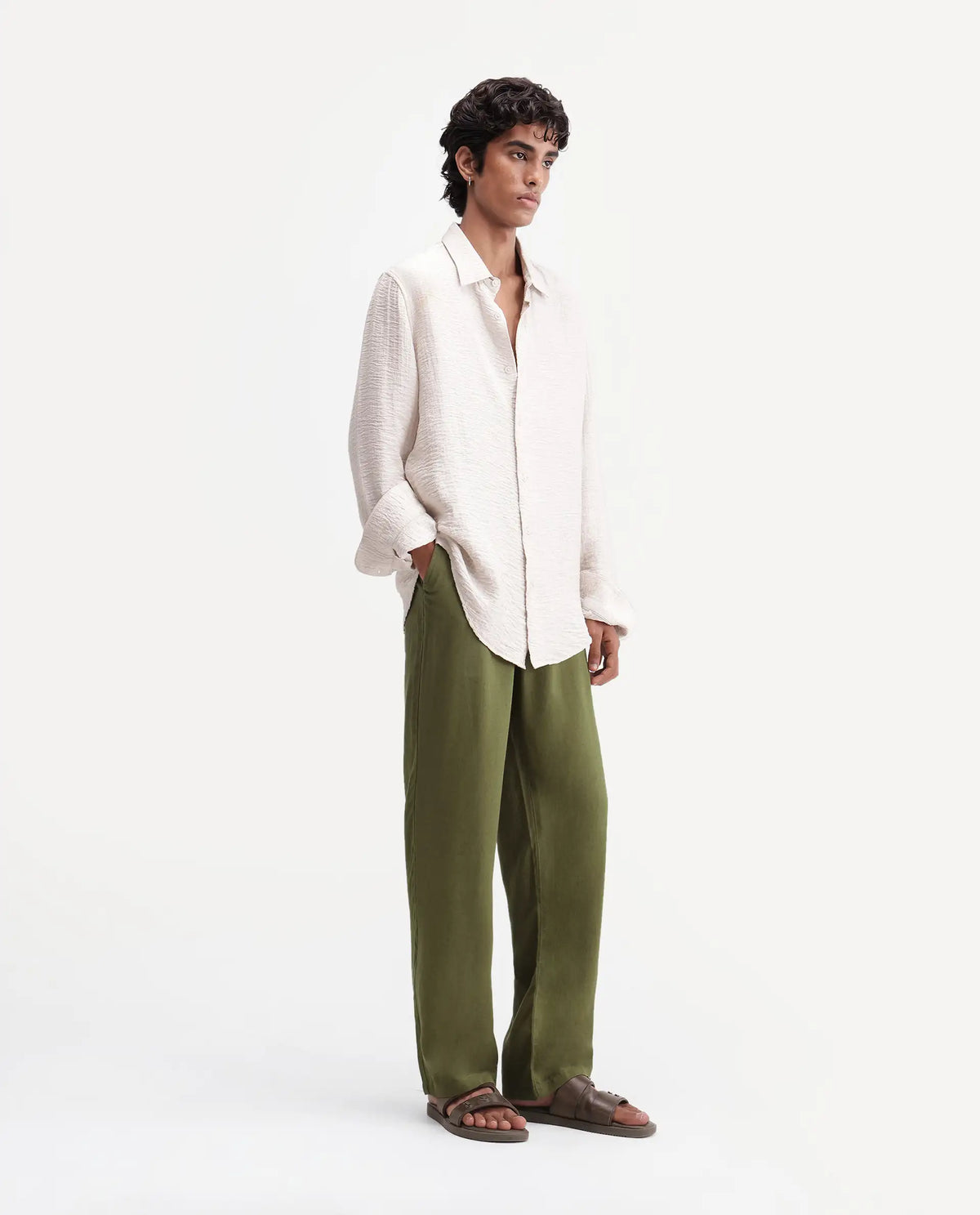 Rare Rabbit Men's Coft-B Olive Linen Blend Plain Loose Fit Trouser