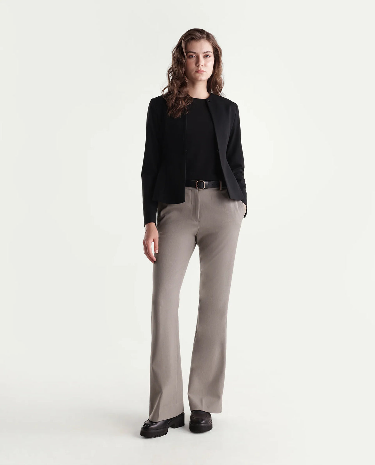 Rareism Women's Frare-Aw26 Fawn Polyester Blend Bootcut Plain Trouser