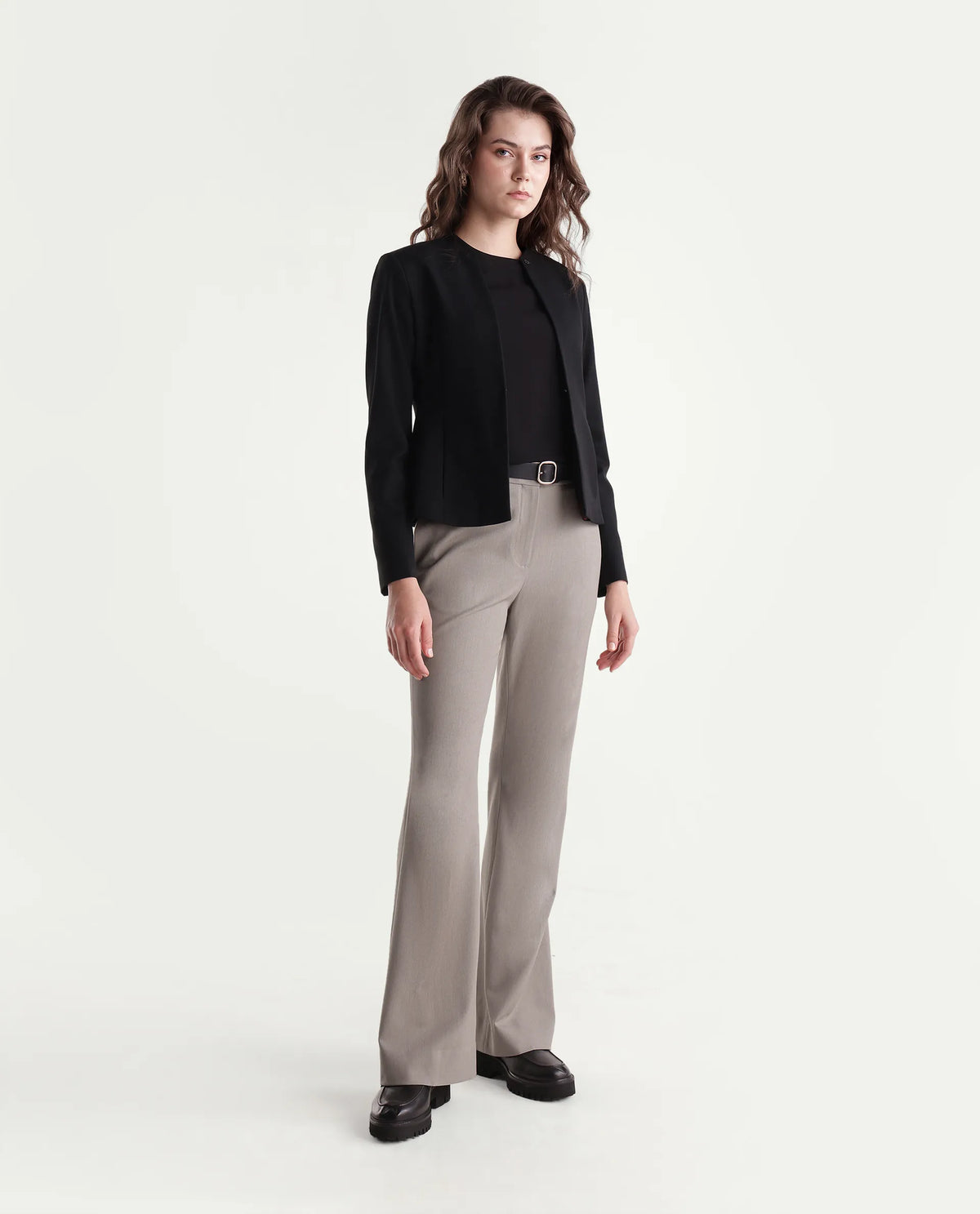 Rareism Women's Frare-Aw26 Fawn Polyester Blend Bootcut Plain Trouser