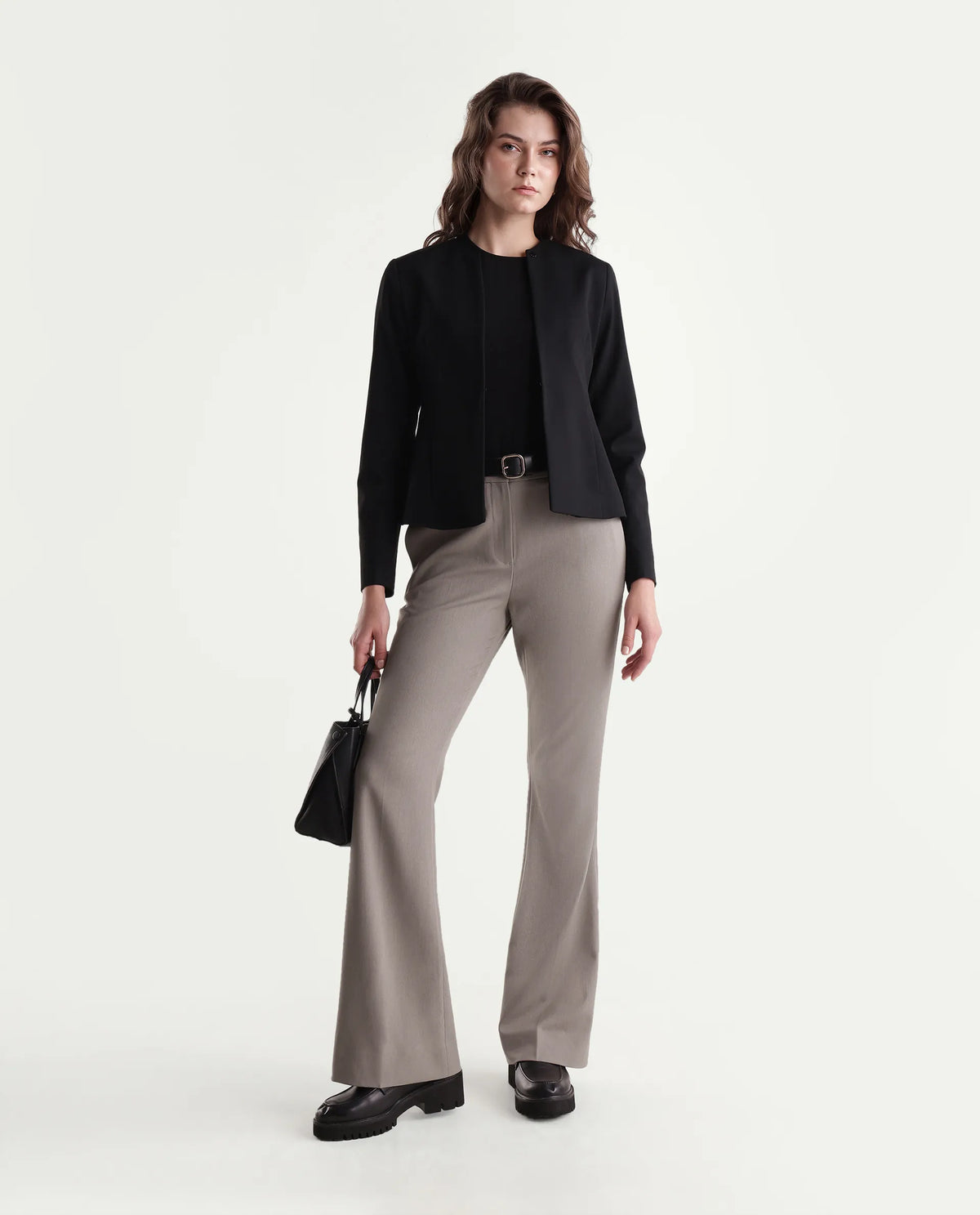 Rareism Women's Frare-Aw26 Fawn Polyester Blend Bootcut Plain Trouser