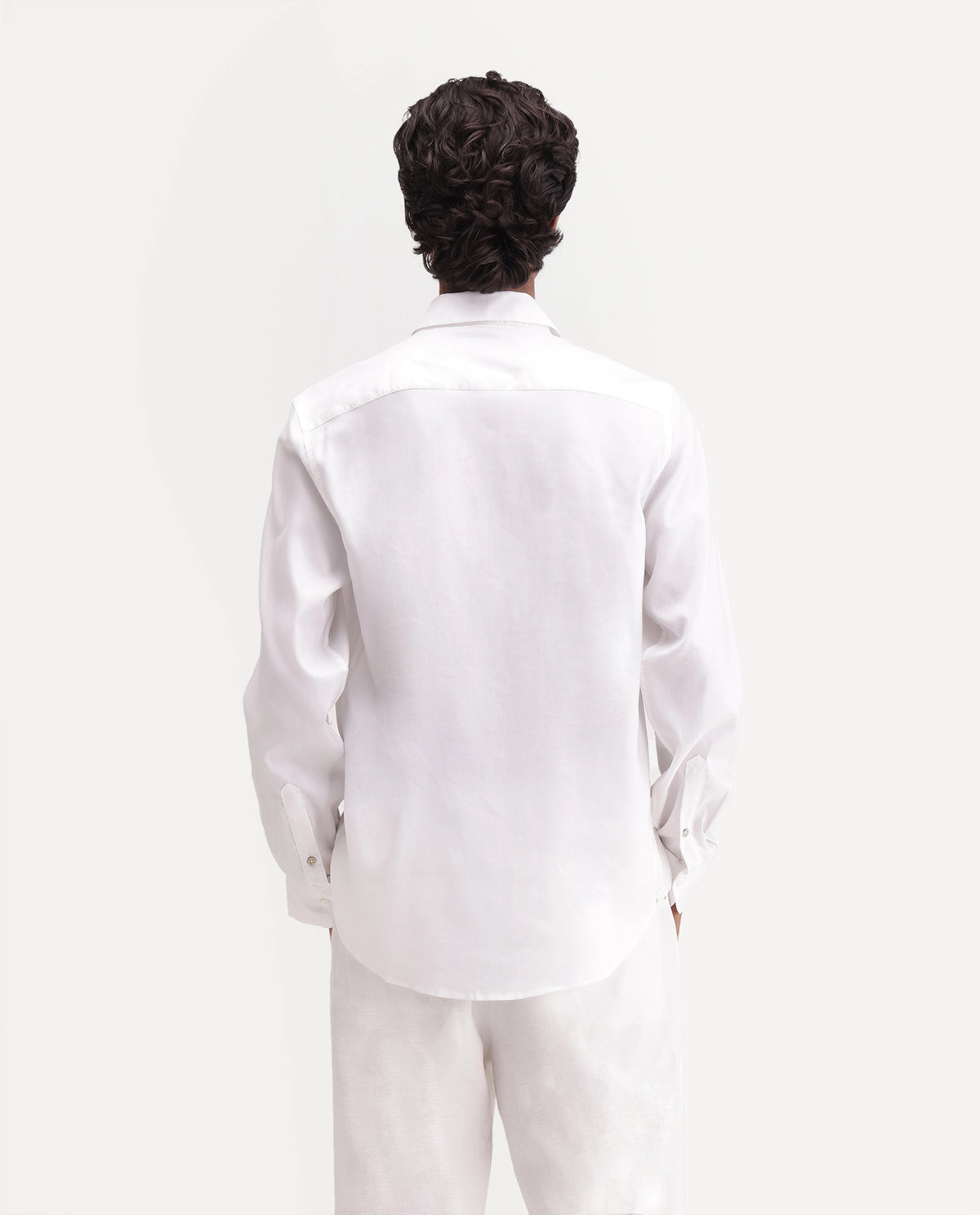 Rare Rabbit Men's Rhine White Tencel Spread Collar Regular Fit Plain Shirt