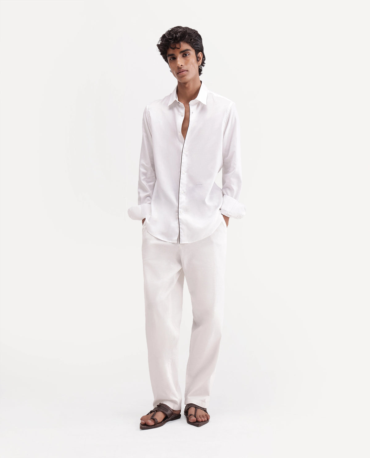 Rare Rabbit Men's Rhine White Tencel Spread Collar Regular Fit Plain Shirt