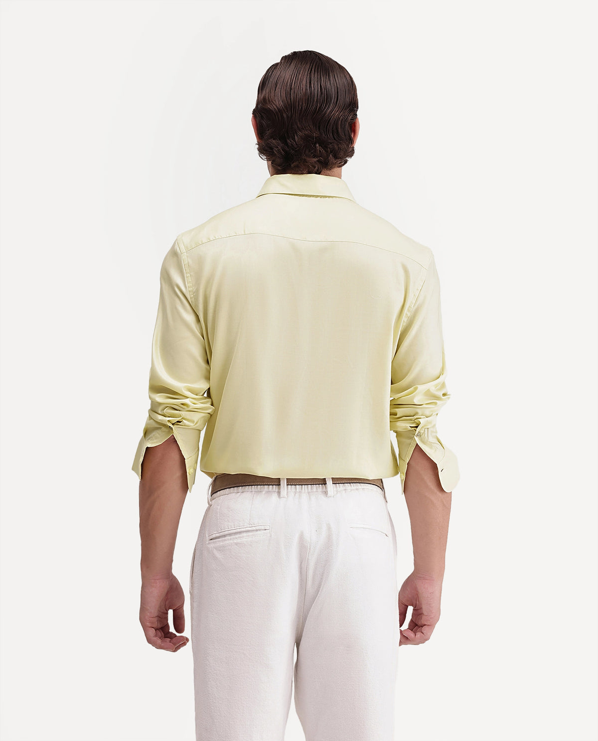Rare Rabbit Men's Rhine Light Yellow Tencel Spread Collar Regular Fit Plain Shirt
