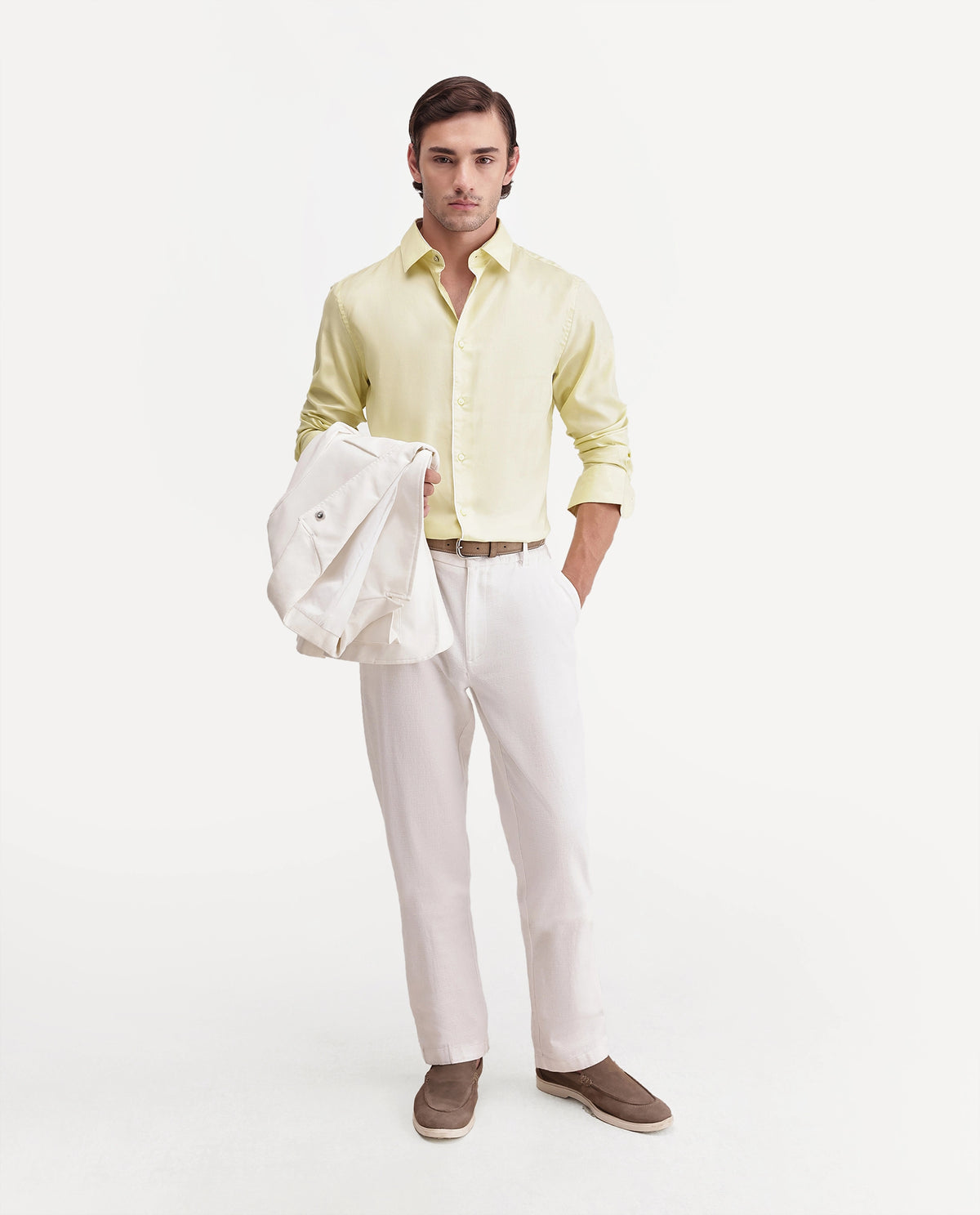 Rare Rabbit Men's Rhine Light Yellow Tencel Spread Collar Regular Fit Plain Shirt