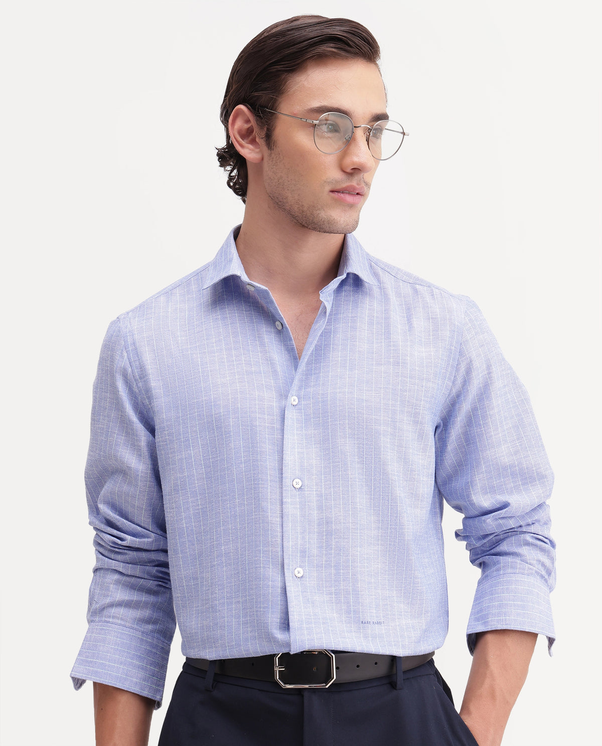 Rare Rabbit Men's Charp Blue Polyester Spread Collar Regular Fit Checked Shirt