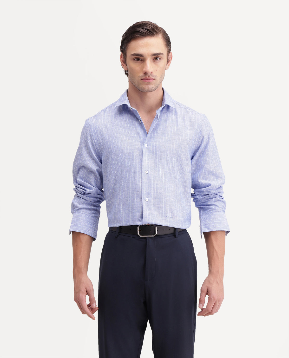 Rare Rabbit Men's Charp Blue Polyester Spread Collar Regular Fit Checked Shirt