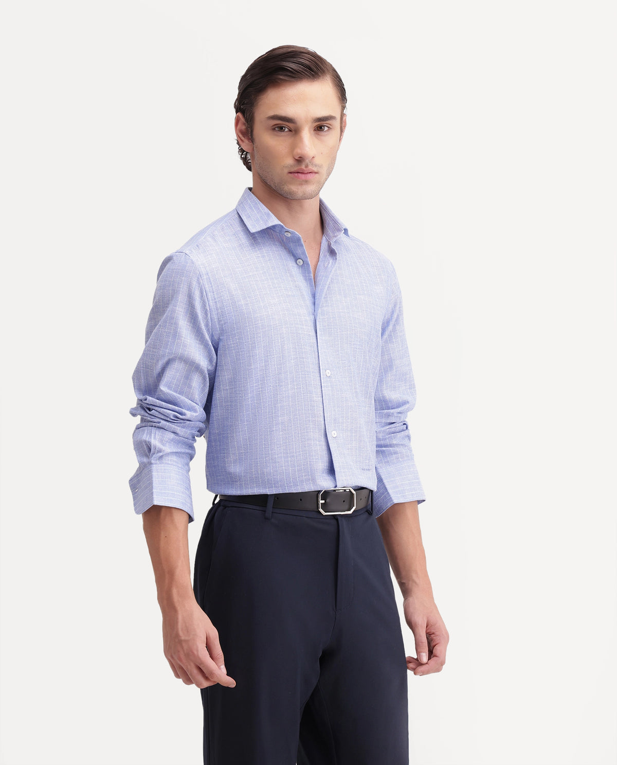 Rare Rabbit Men's Charp Blue Polyester Spread Collar Regular Fit Checked Shirt