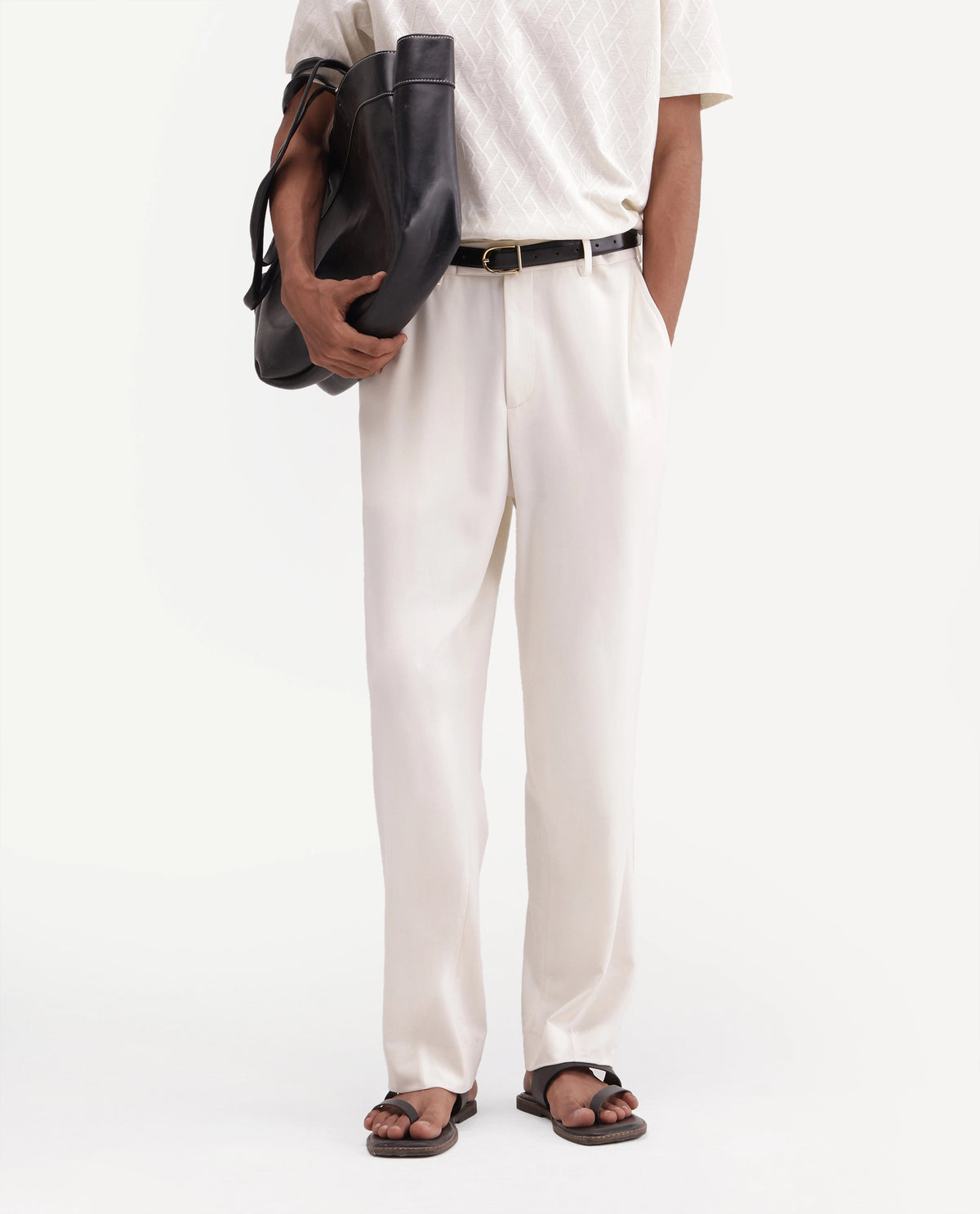 Rare Rabbit Men's State Off White Polyester Blend Regular Fit Plain Trouser