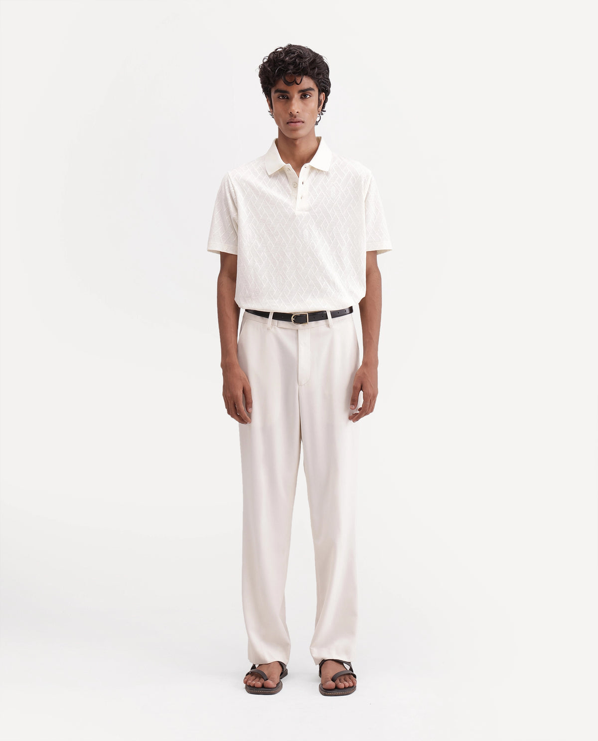 Rare Rabbit Men's State Off White Polyester Blend Regular Fit Plain Trouser