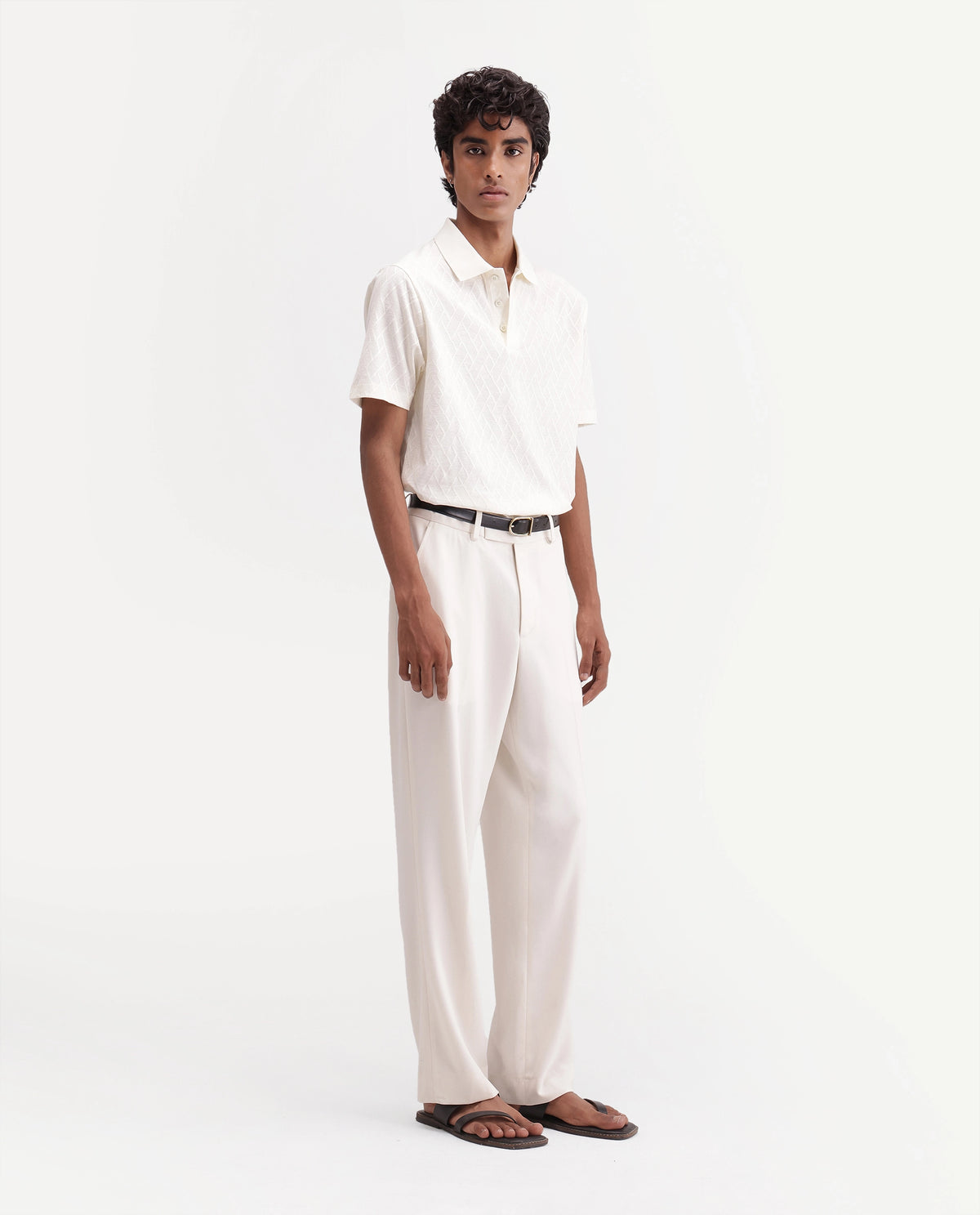 Rare Rabbit Men's State Off White Polyester Blend Regular Fit Plain Trouser