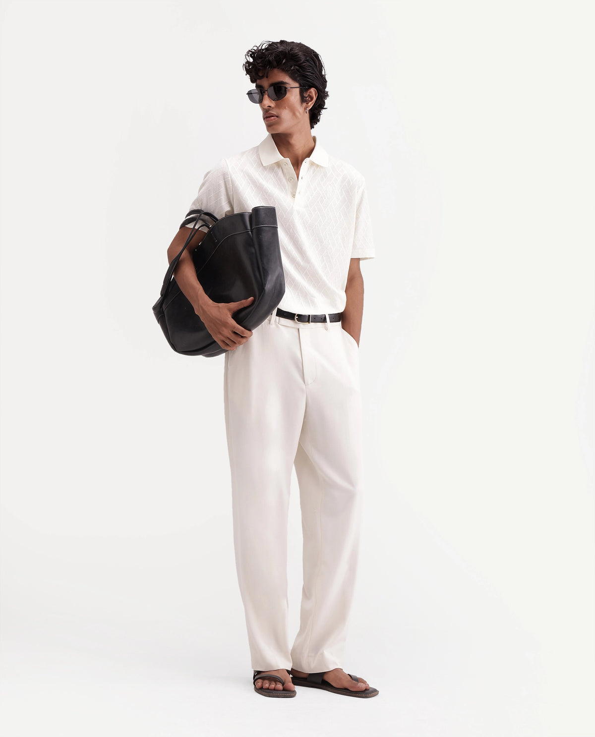 Rare Rabbit Men's State Off White Polyester Blend Regular Fit Plain Trouser