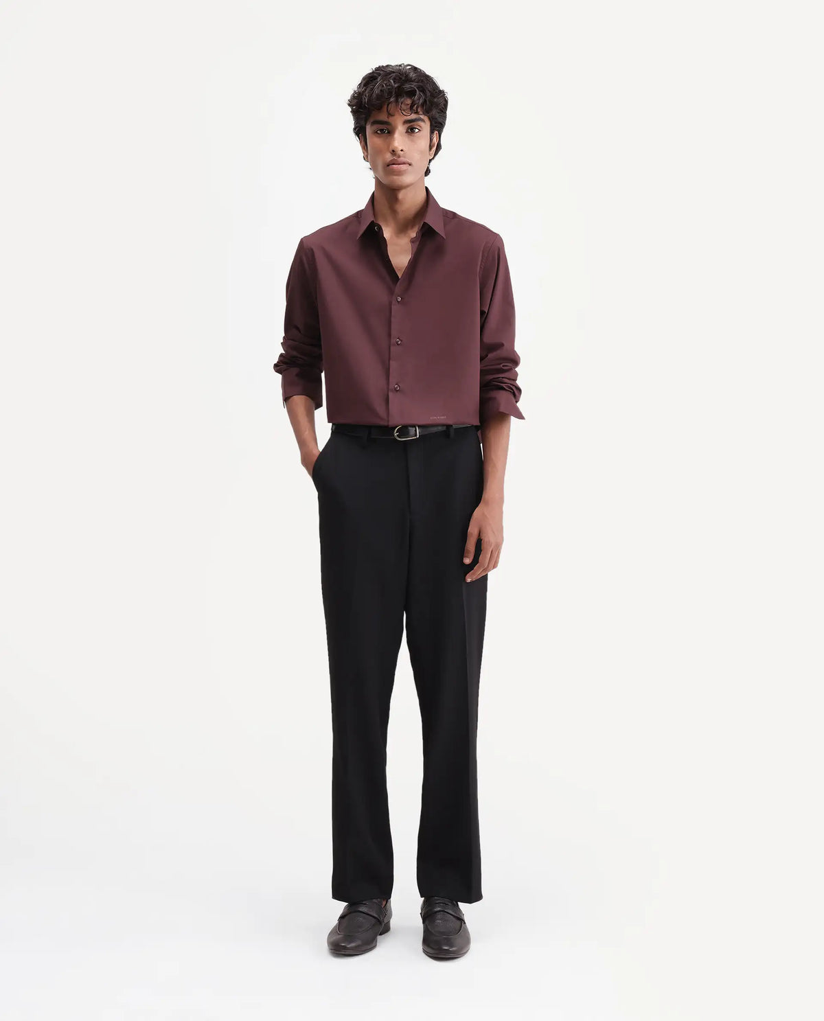 Rare Rabbit Men's State Black Polyester Blend Regular Fit Plain Trouser
