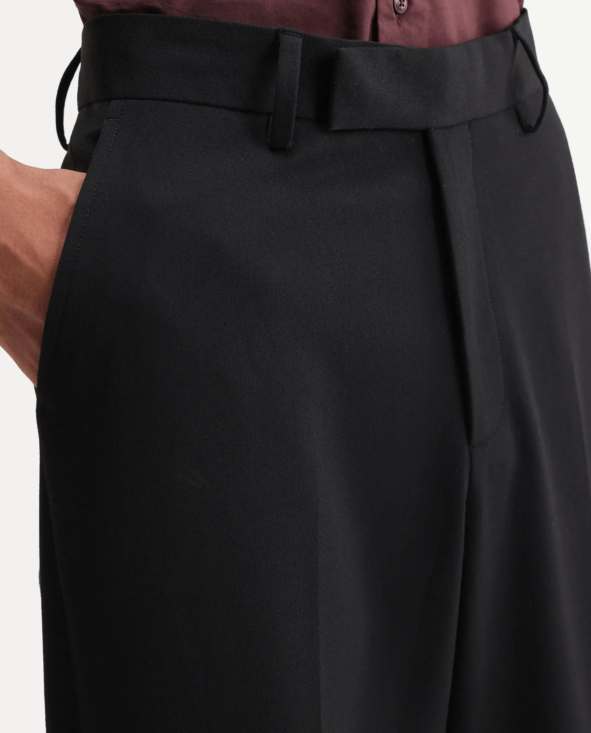 Rare Rabbit Men's State Black Polyester Blend Regular Fit Plain Trouser