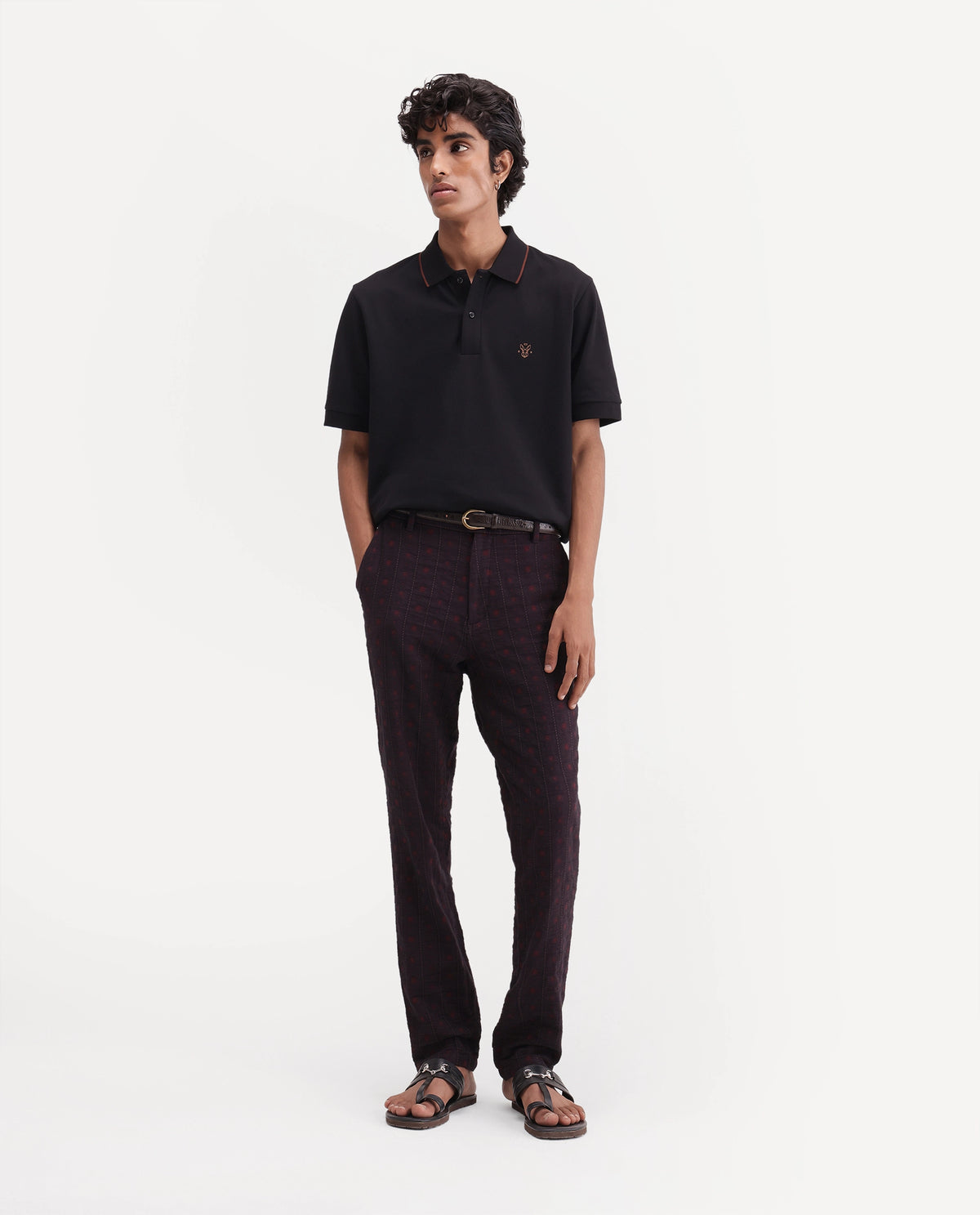 Rare Rabbit Men's Fifth Maroon Cotton Regular Fit Jacquard Trouser