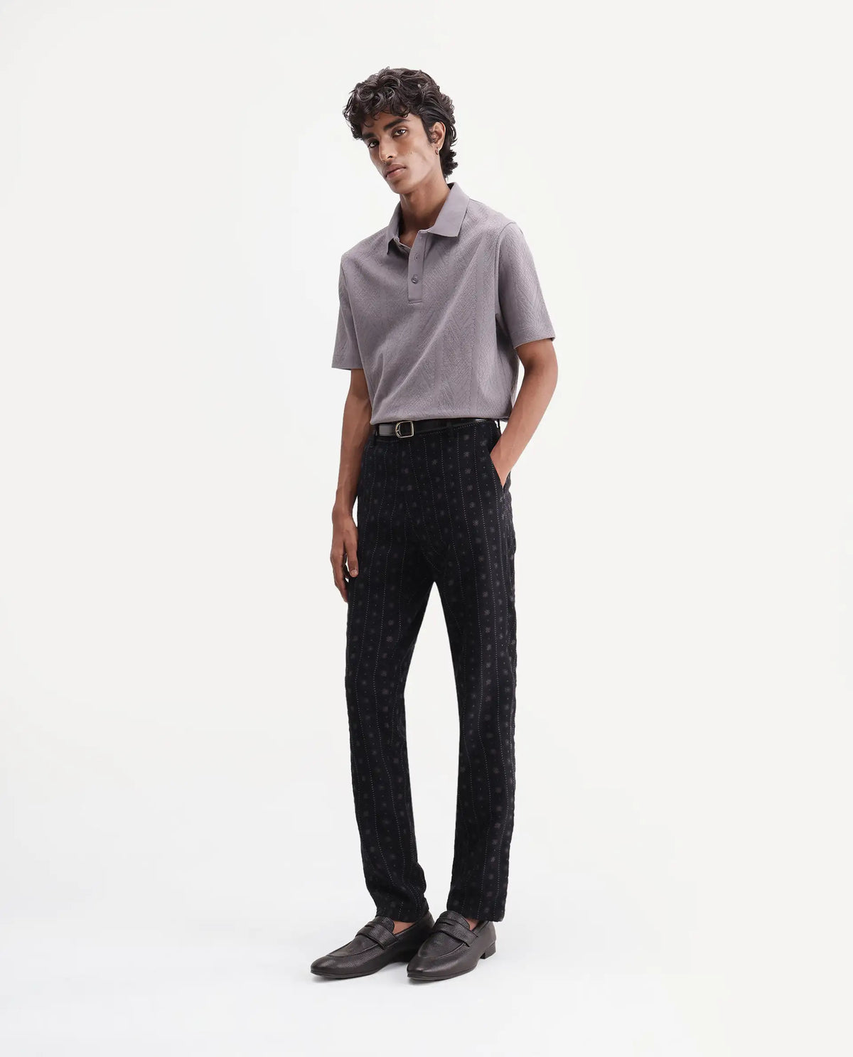 Rare Rabbit Men's Fifth Black Cotton Regular Fit Jacquard Trouser