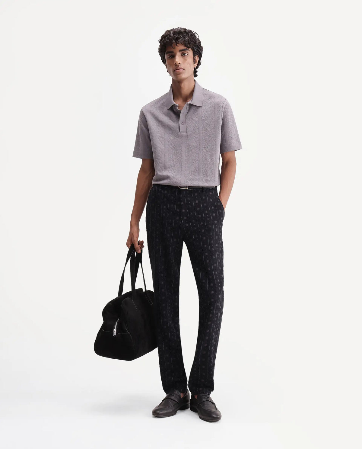 Rare Rabbit Men's Fifth Black Cotton Regular Fit Jacquard Trouser