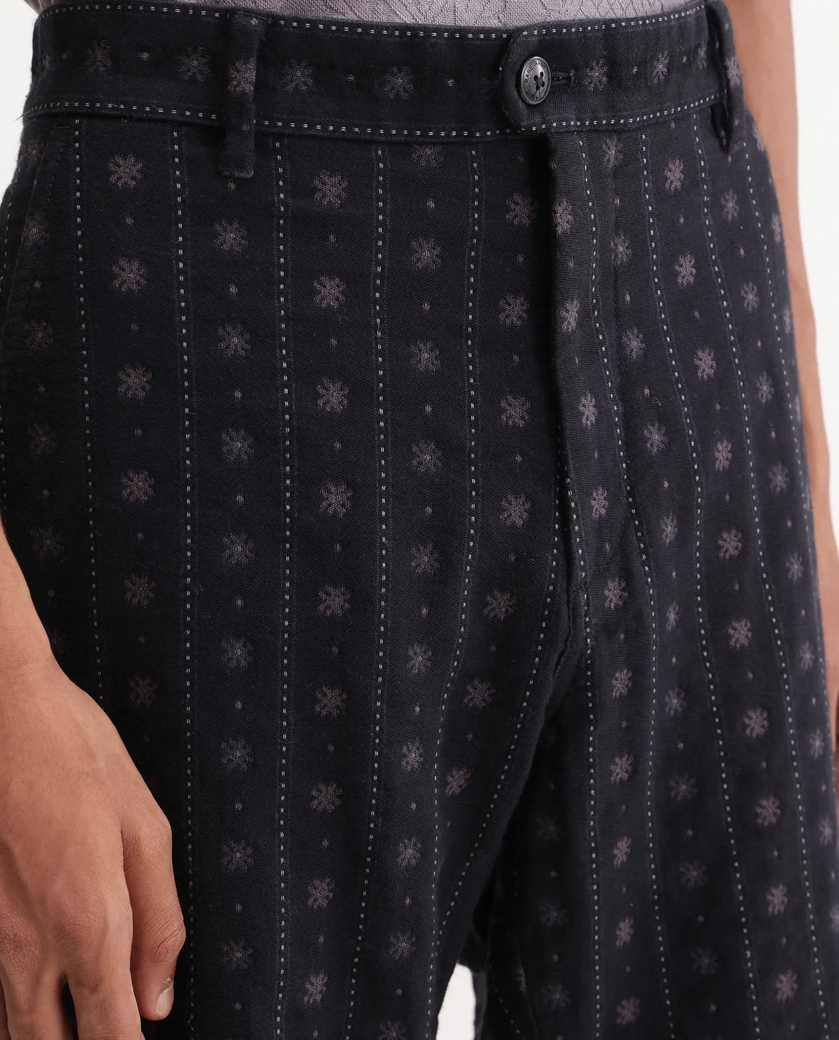 Rare Rabbit Men's Fifth Black Cotton Regular Fit Jacquard Trouser