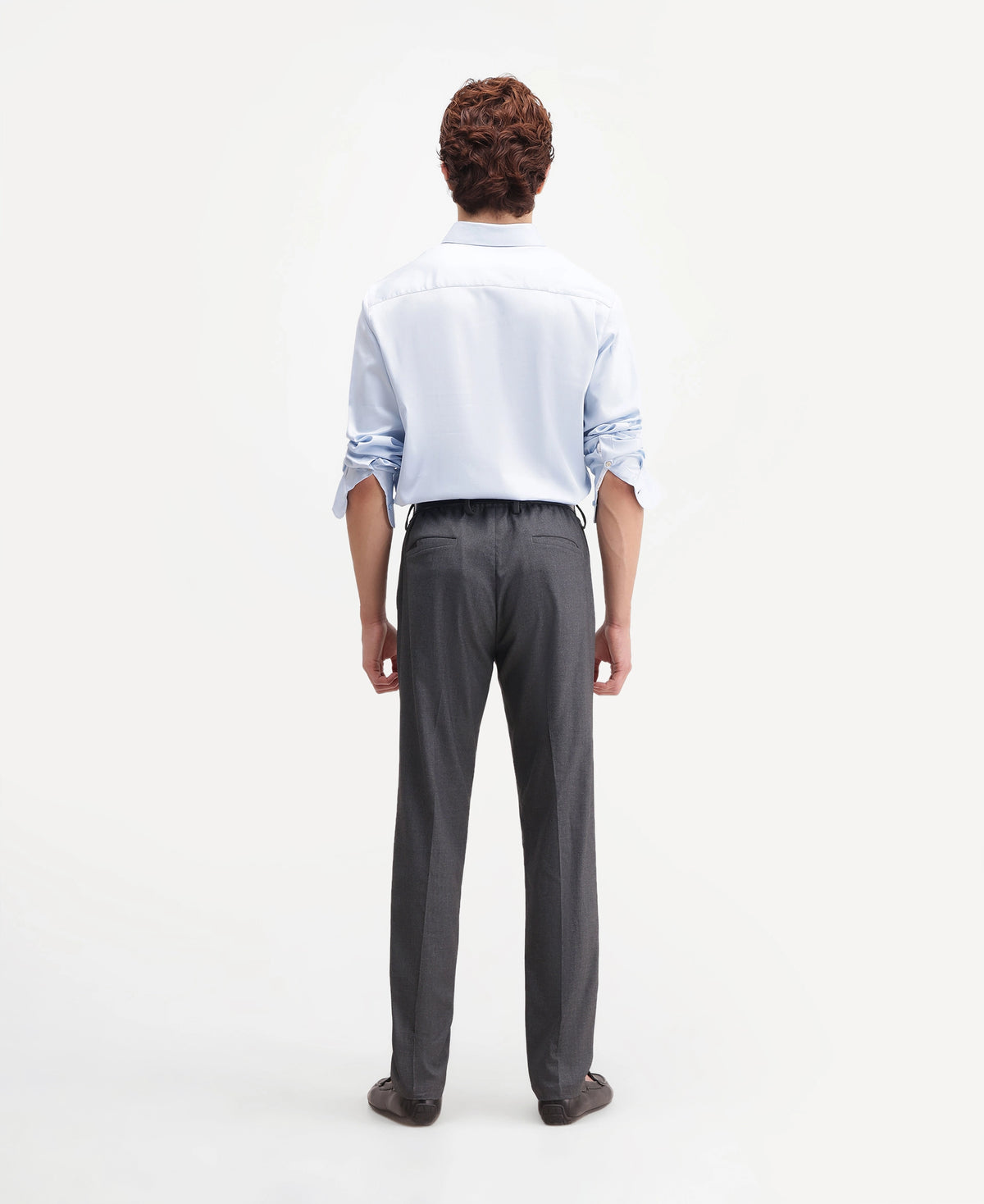 Rare Rabbit Men's Bevon Dark Grey Polyester Blend Regular Fit Plain Trouser