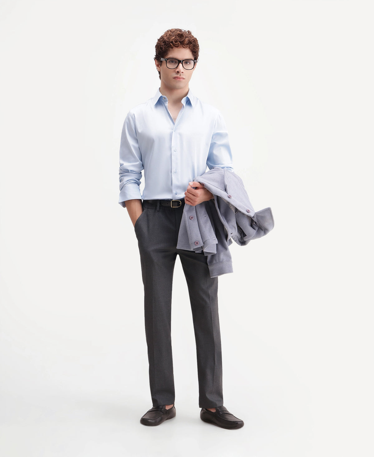 Rare Rabbit Men's Bevon Dark Grey Polyester Blend Regular Fit Plain Trouser