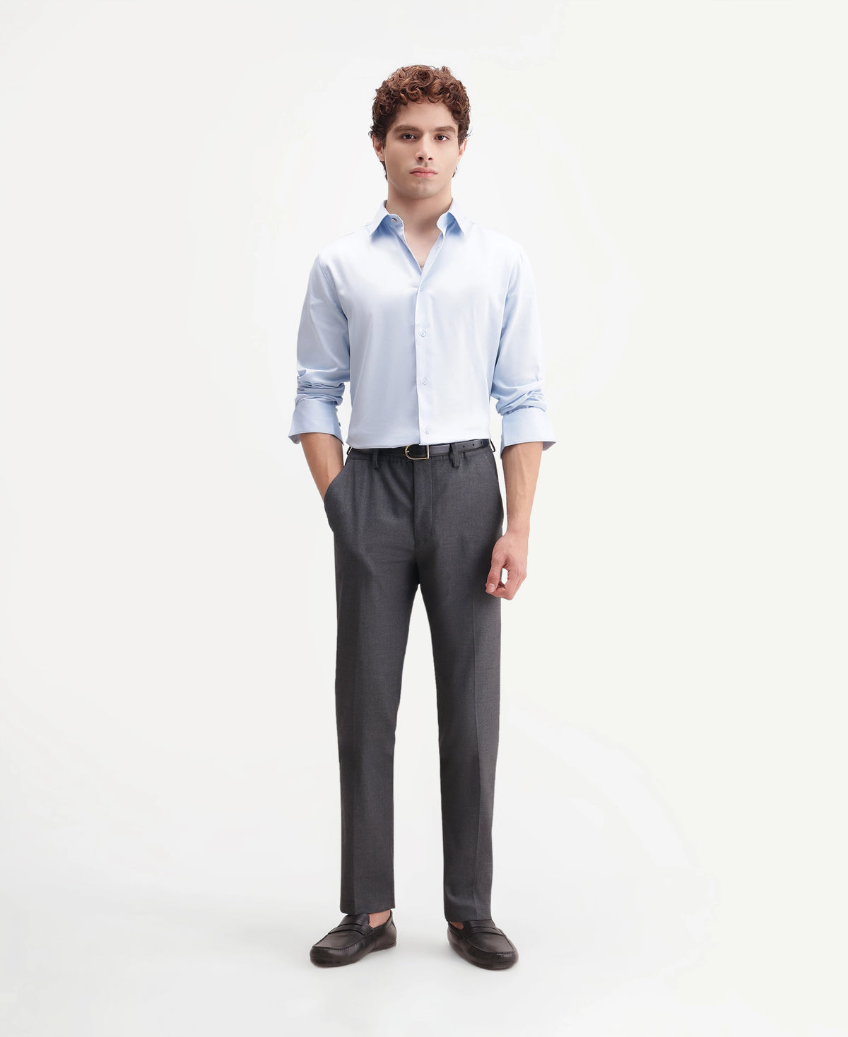Rare Rabbit Men's Bevon Dark Grey Polyester Blend Regular Fit Plain Trouser