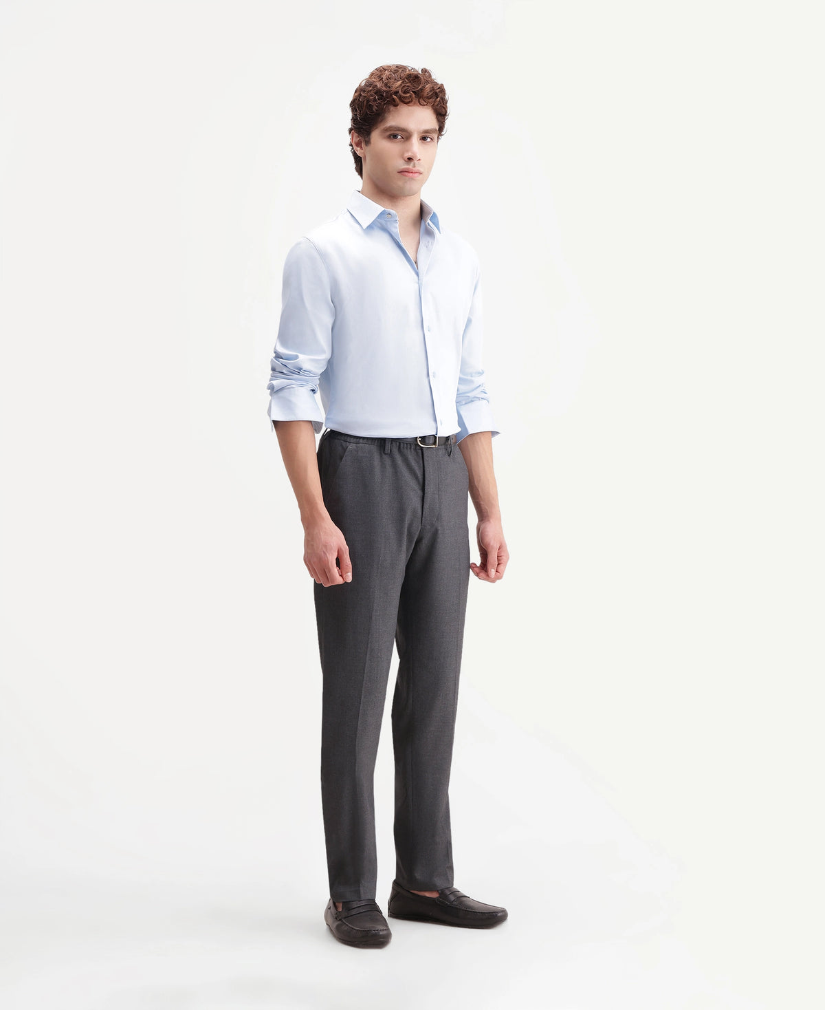 Rare Rabbit Men's Bevon Dark Grey Polyester Blend Regular Fit Plain Trouser