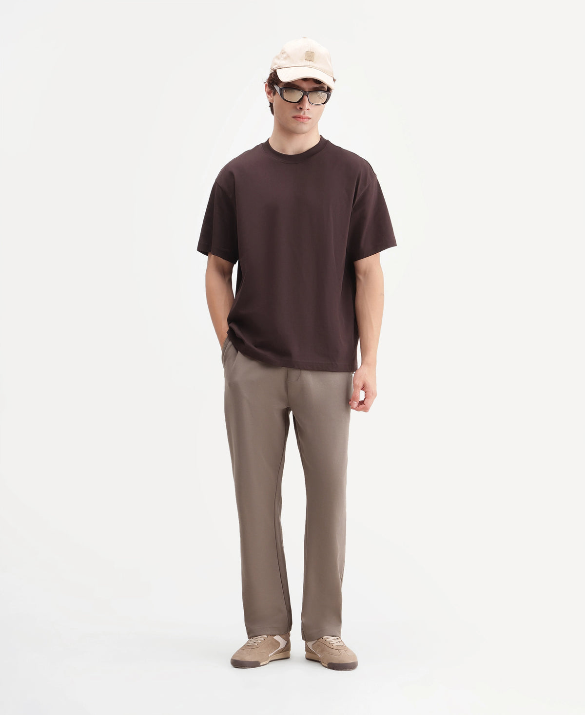 Rare Rabbit Men's Dali Dark Beige Cotton Blend Regular Plain Track Pant