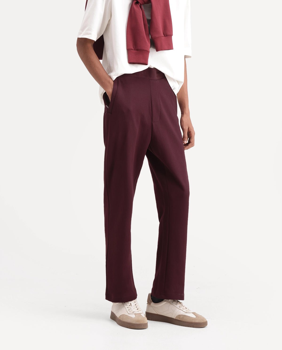 Rare Rabbit Men's Dali Dark Maroon Cotton Blend Regular Plain Track Pant