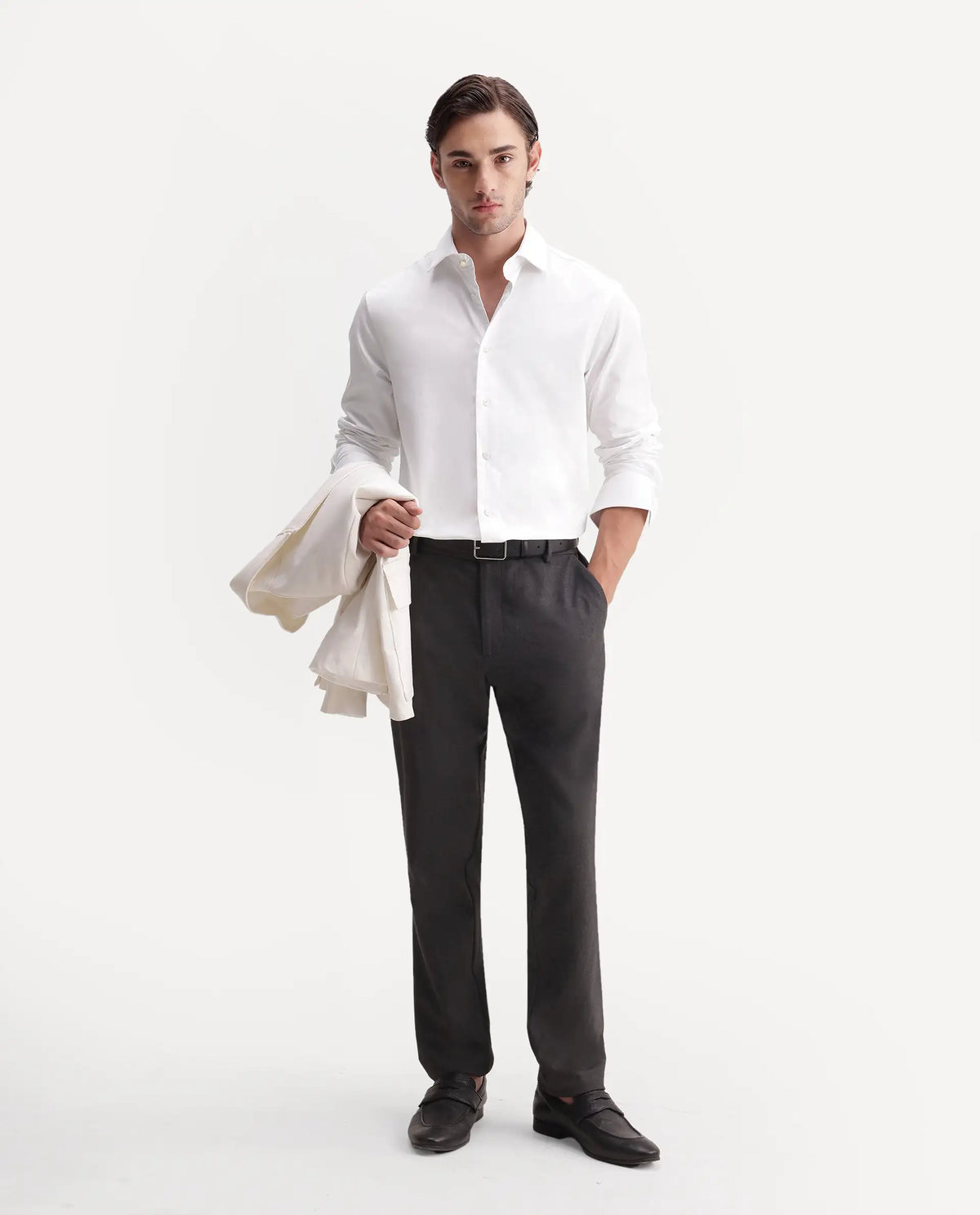 Rare Rabbit Men's Fiora Primary White Cotton Spread Collar Regular Plain Shirt