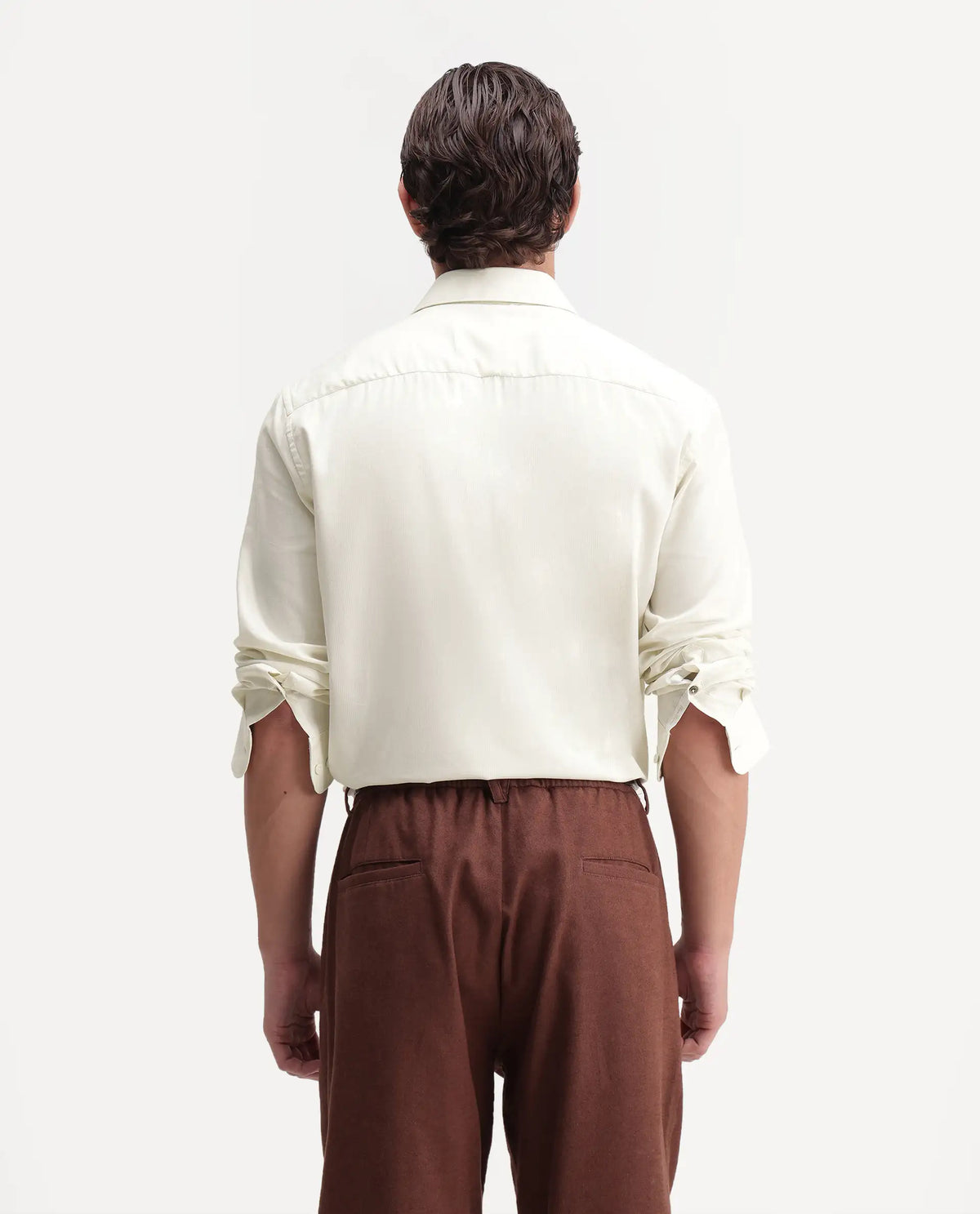 Rare Rabbit Men's Miru Primary Off White Cotton Spread Collar Regular Plain Shirt