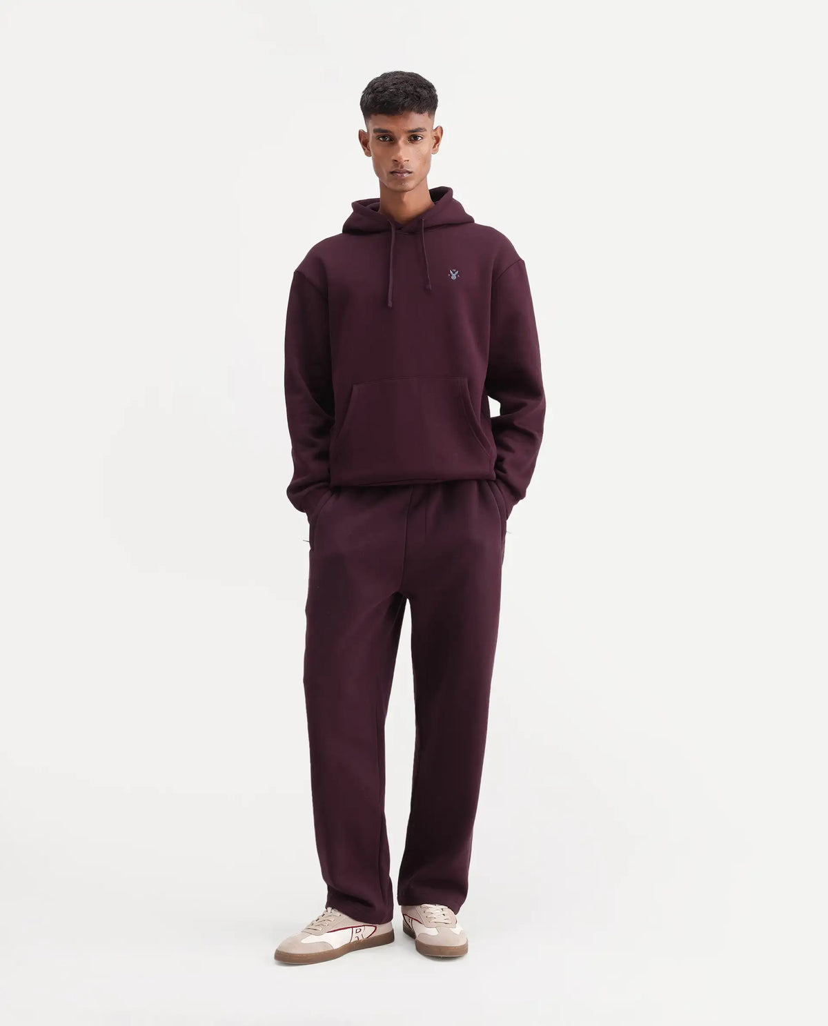 Rare Rabbit Men's Kore-T Maroon Cotton Blend Regular Plain Track Pant